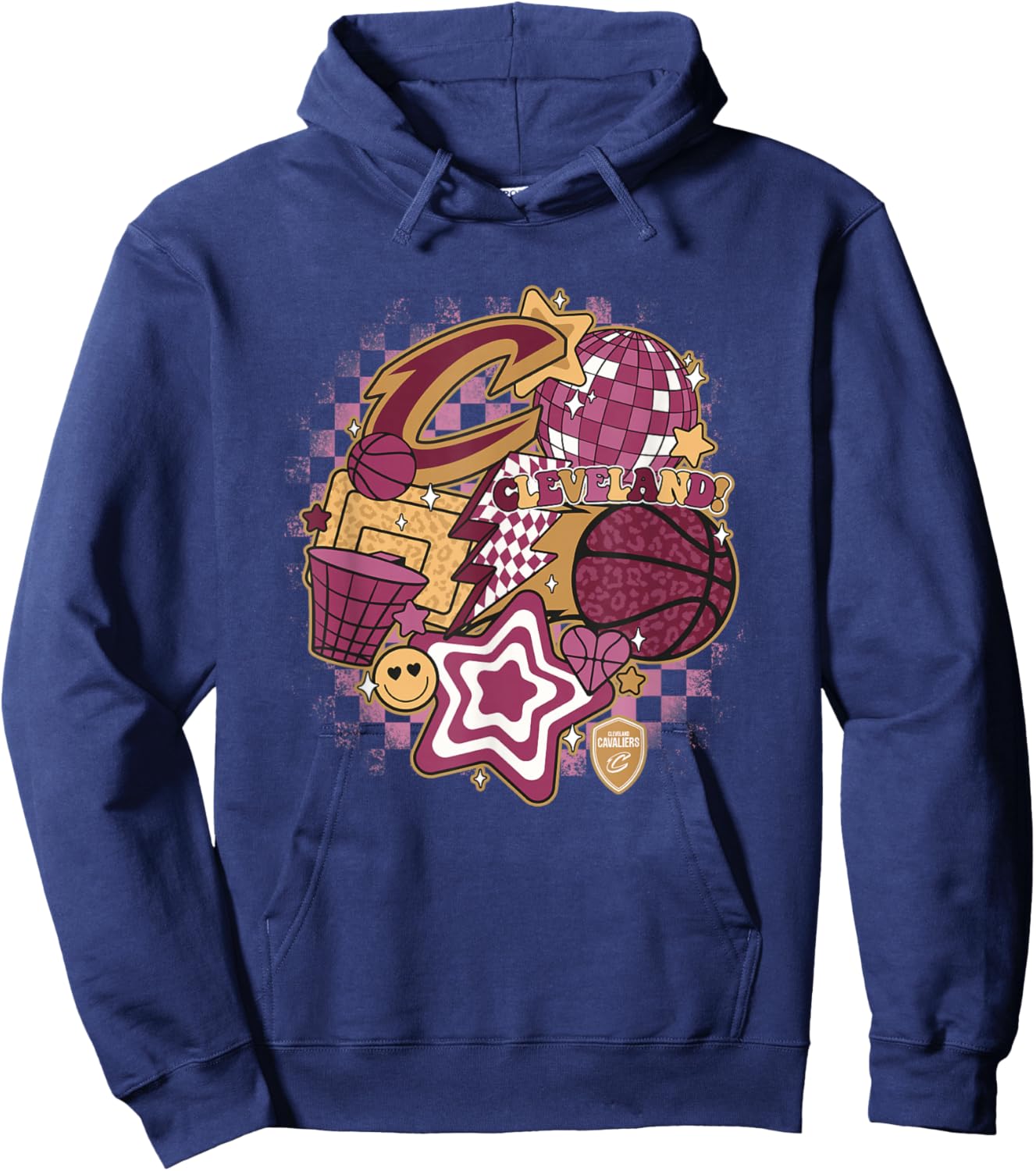 NBA Cleveland Cavaliers Psychedelic Basketball Collage , Small, White Hoodie - Hoodie | Navy