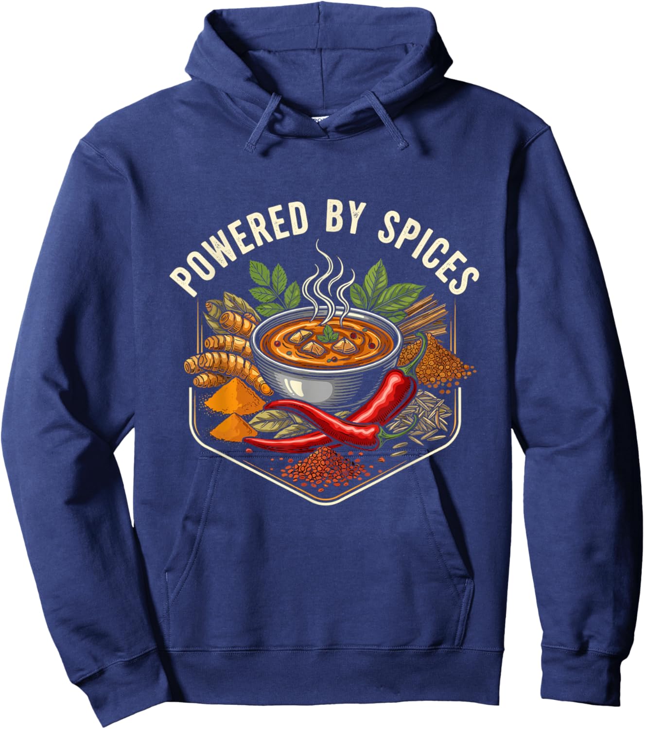 Powered by Spices Funny Curry Lover Asian Food Fan Hoodie - Hoodie | Navy