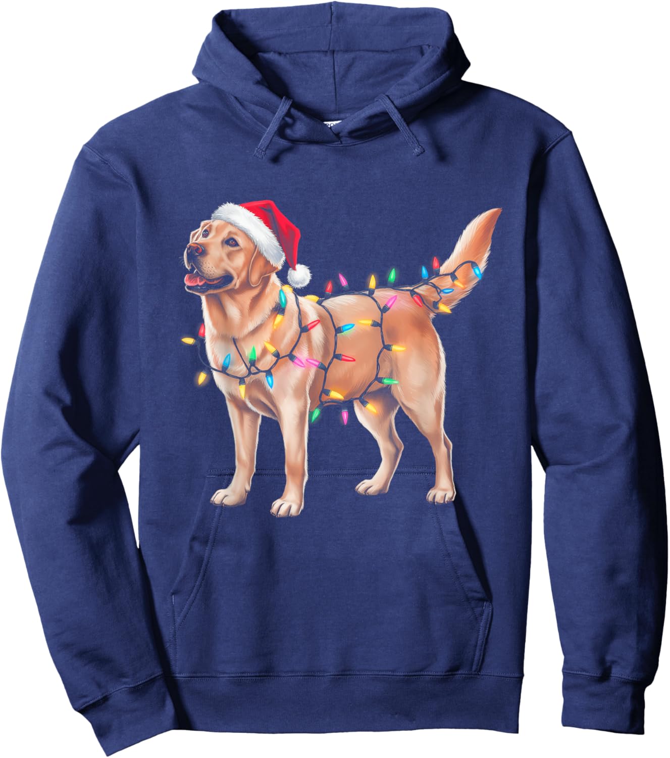 Funny Christmas Lights Dog Lover Santa Labrador Retriever Men Women Kids Hoodie - Hoodie | Navy