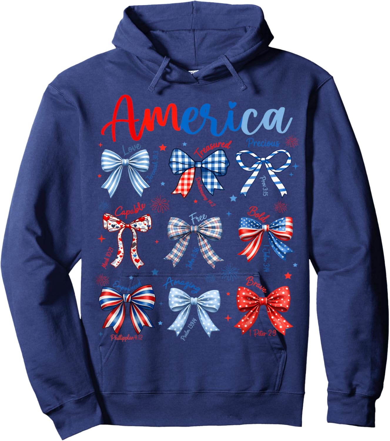 4th of July America Coquette Bows Christian Bible Women Girl Hoodie - Hoodie | Navy