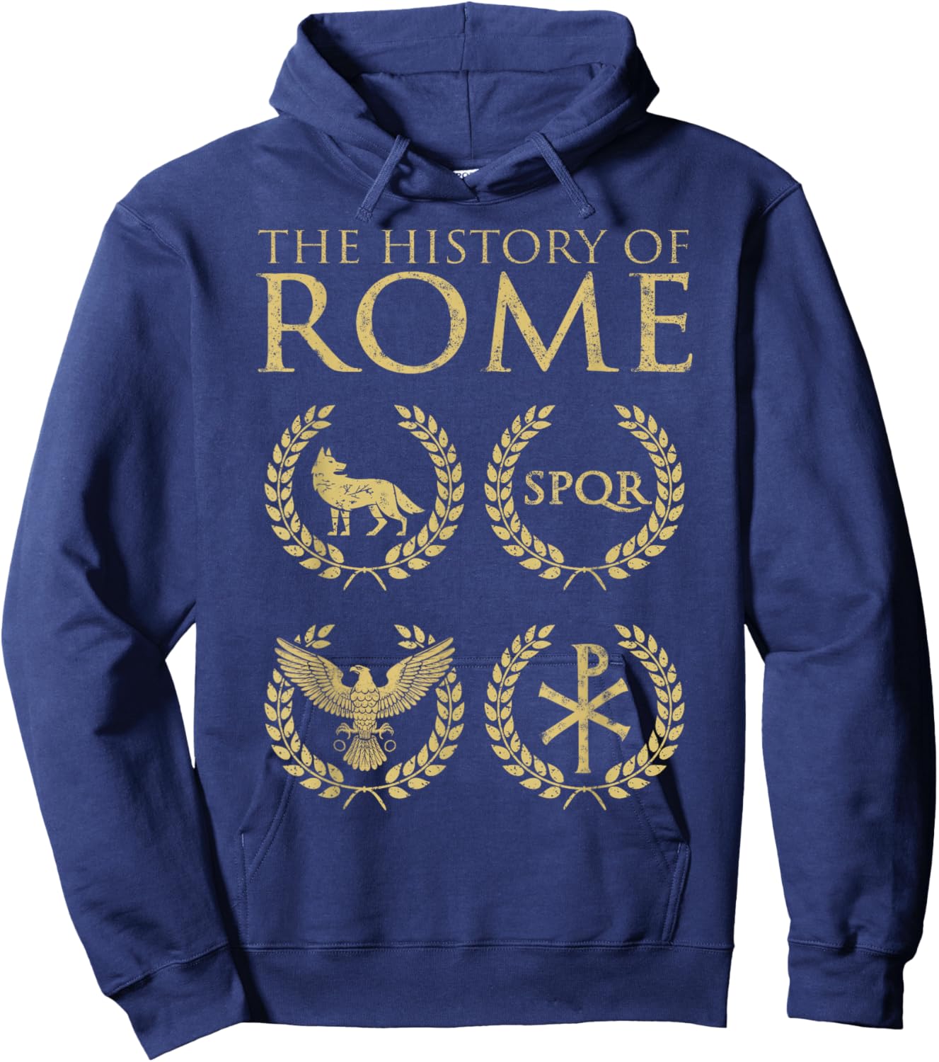 Agema Apparel -Adults Roman History , Red, Small, Short Sleeve, Classic Fit, Cotton Blend, Unique Roman History Graphic Print Hoodie - Hoodie | Navy
