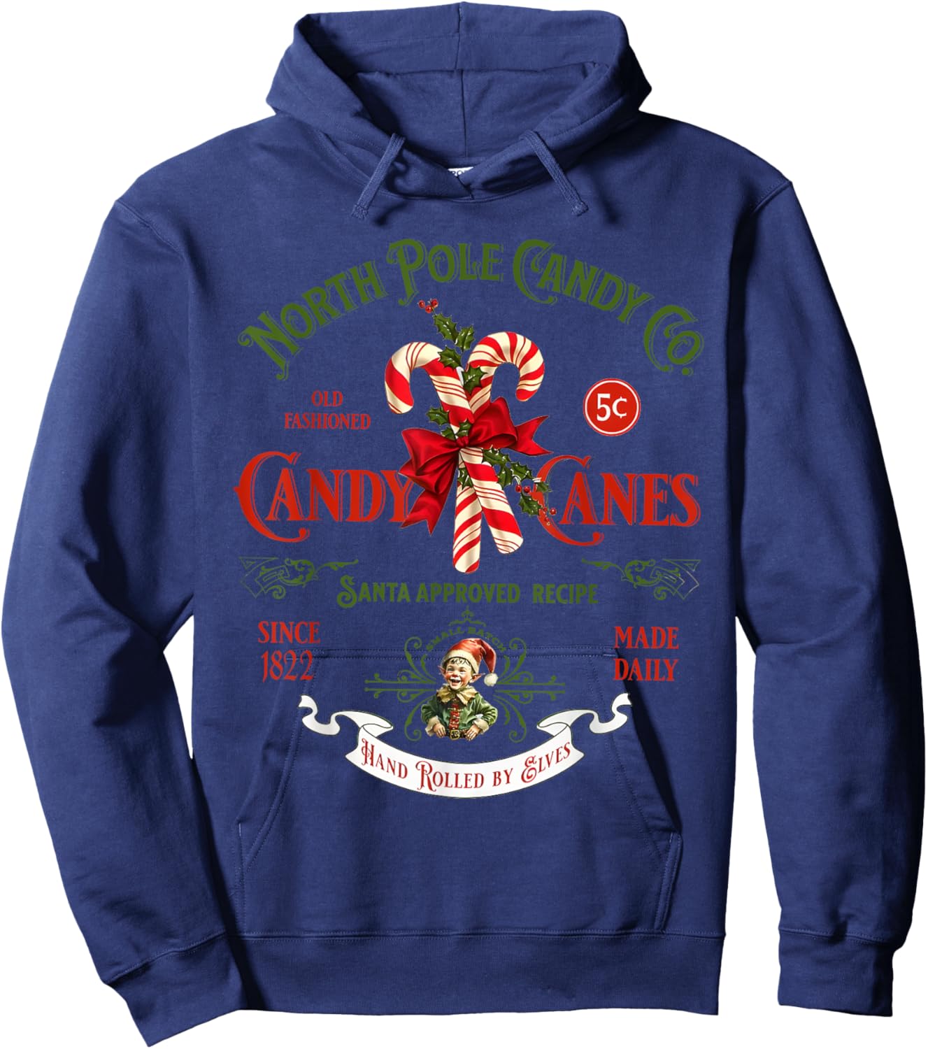 Christmas Retro Old Fashioned Candy Cane North Pole Hoodie - Hoodie | Navy