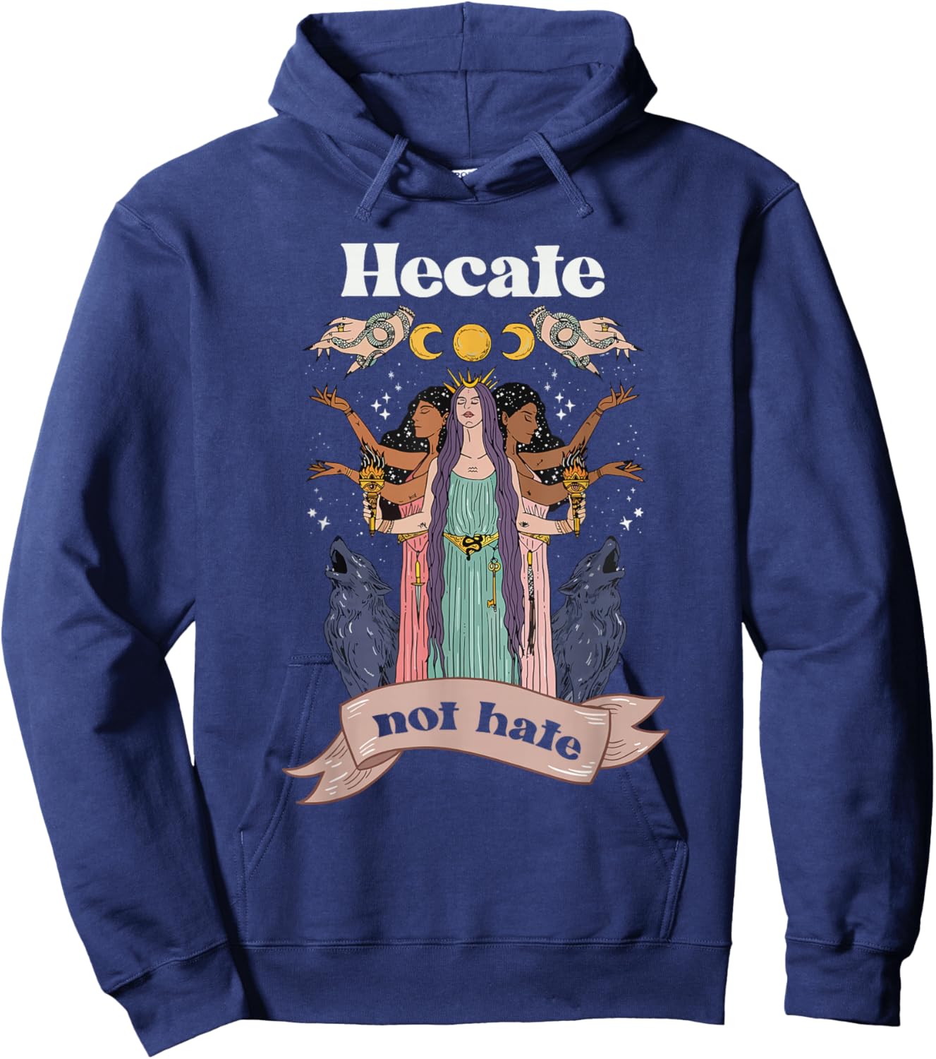 Hecate Hekate Not Hate Feminism Triple Moon Goddess Pagan Hoodie - Hoodie | Navy