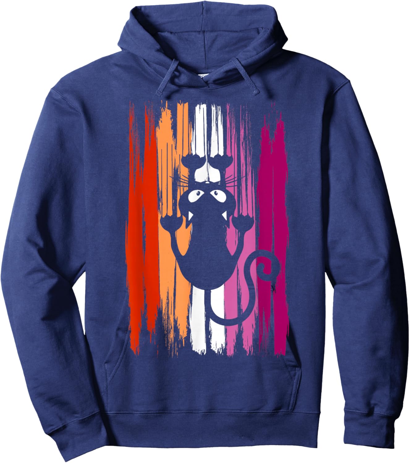 Climbing Cat with Scratches and Lesbian Pride Colors Hoodie - Hoodie | Navy