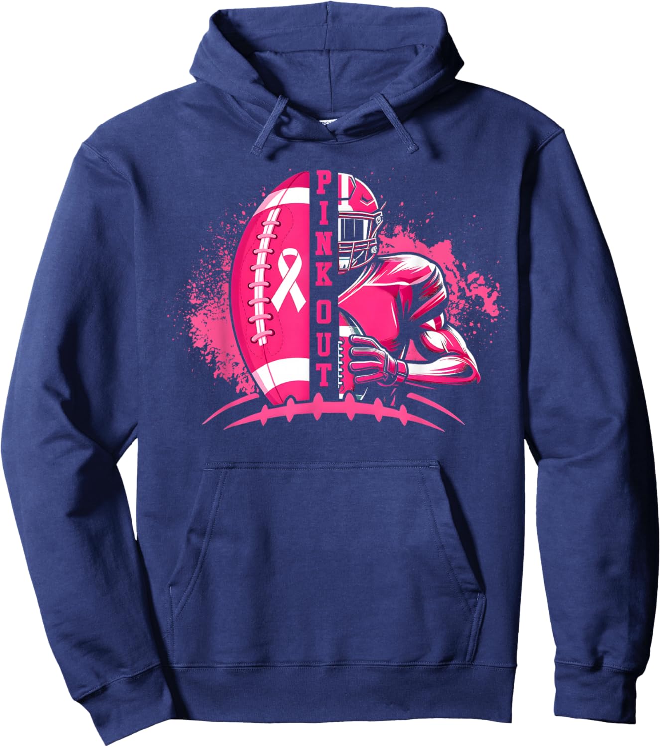 Football Pink Out Team Breast Cancer Awareness Month Hoodie - Hoodie | Navy