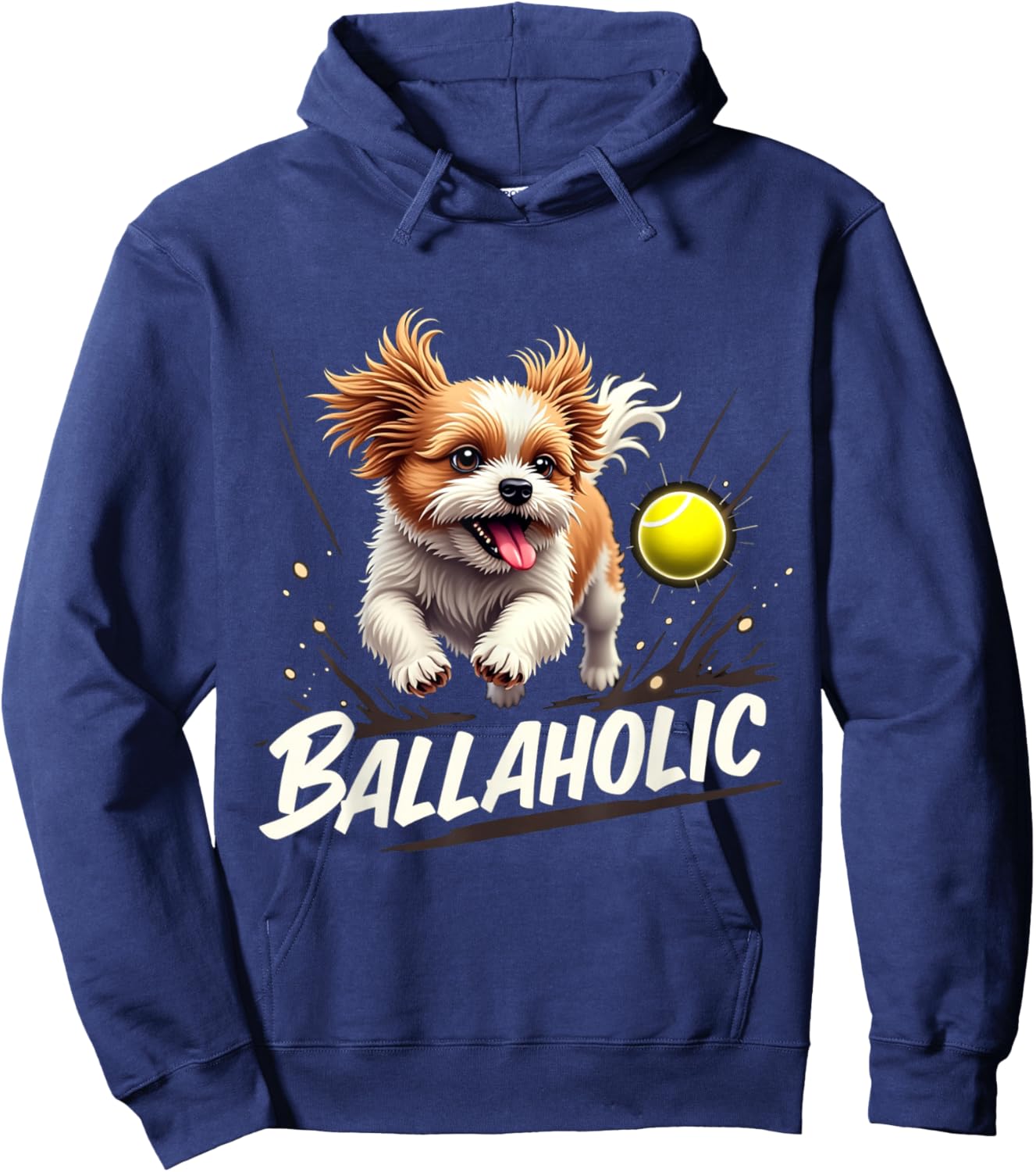 Funny Ballaholic Shih Tzu Dog Chasing Ball Hoodie - Hoodie | Navy