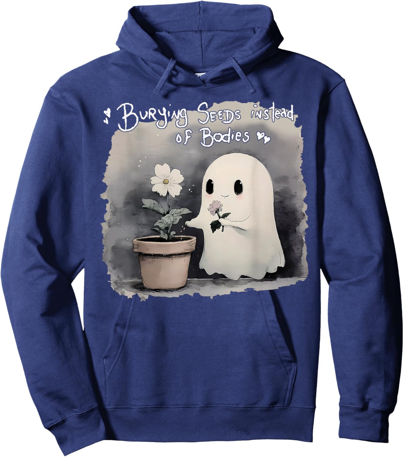 Burying Seeds Instead Of Bodies Funny Cute Ghost Halloween Hoodie - Hoodie | Navy