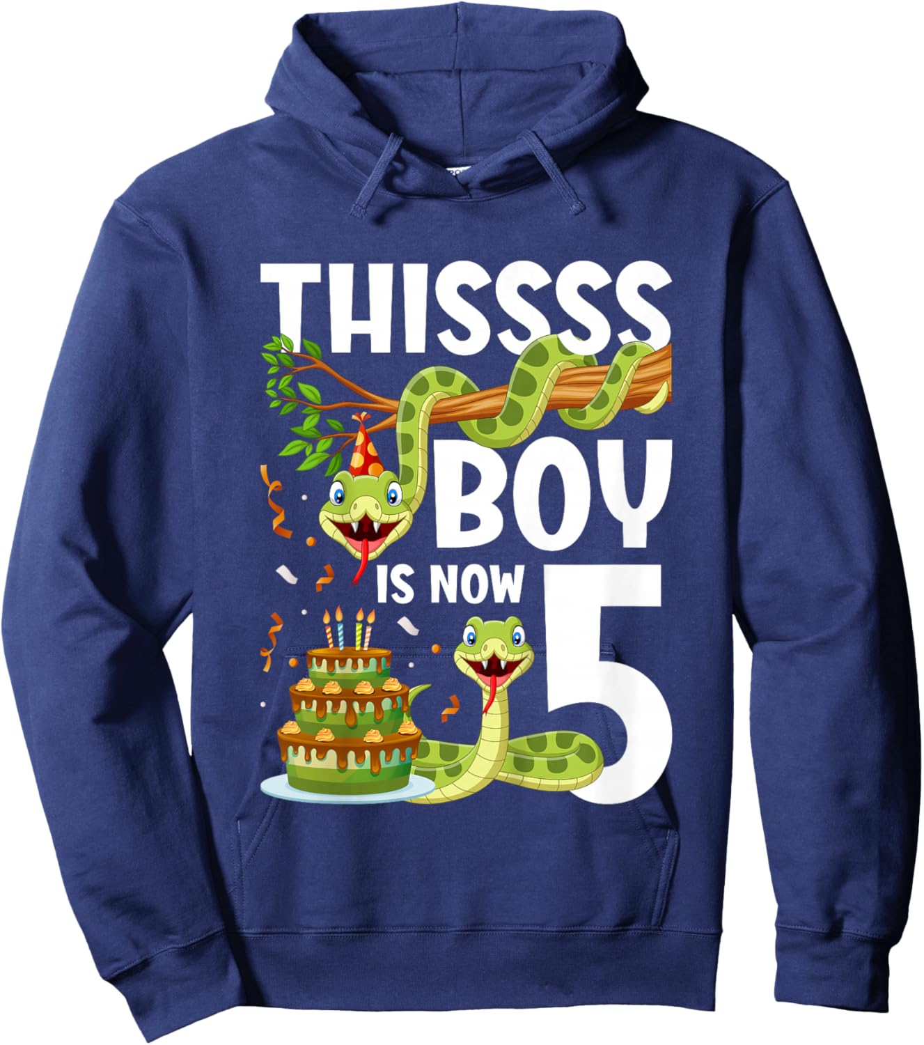 Kids 5th Reptile Birthday 5 Year Old Boy Snake Birthday Party Hoodie - Hoodie | Navy