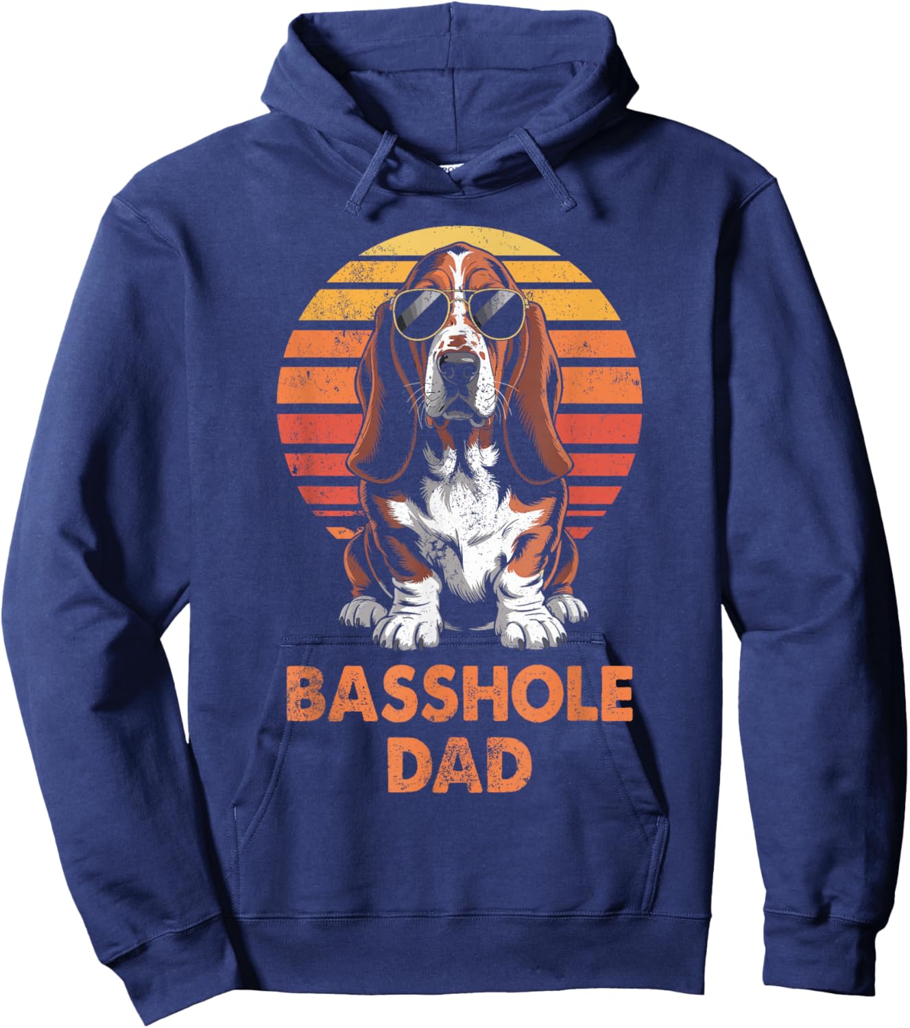 Cool Retro Basset Hound Dad Funny Vintage Dog Owner Hoodie - Hoodie | Navy