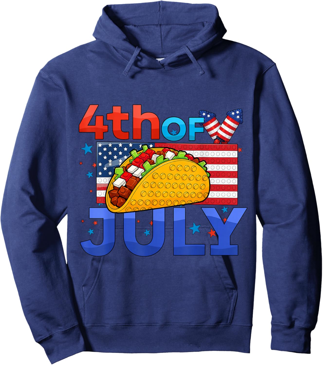 Taco US Independence July 4 Brick Builder Block American Hoodie - Hoodie | Navy