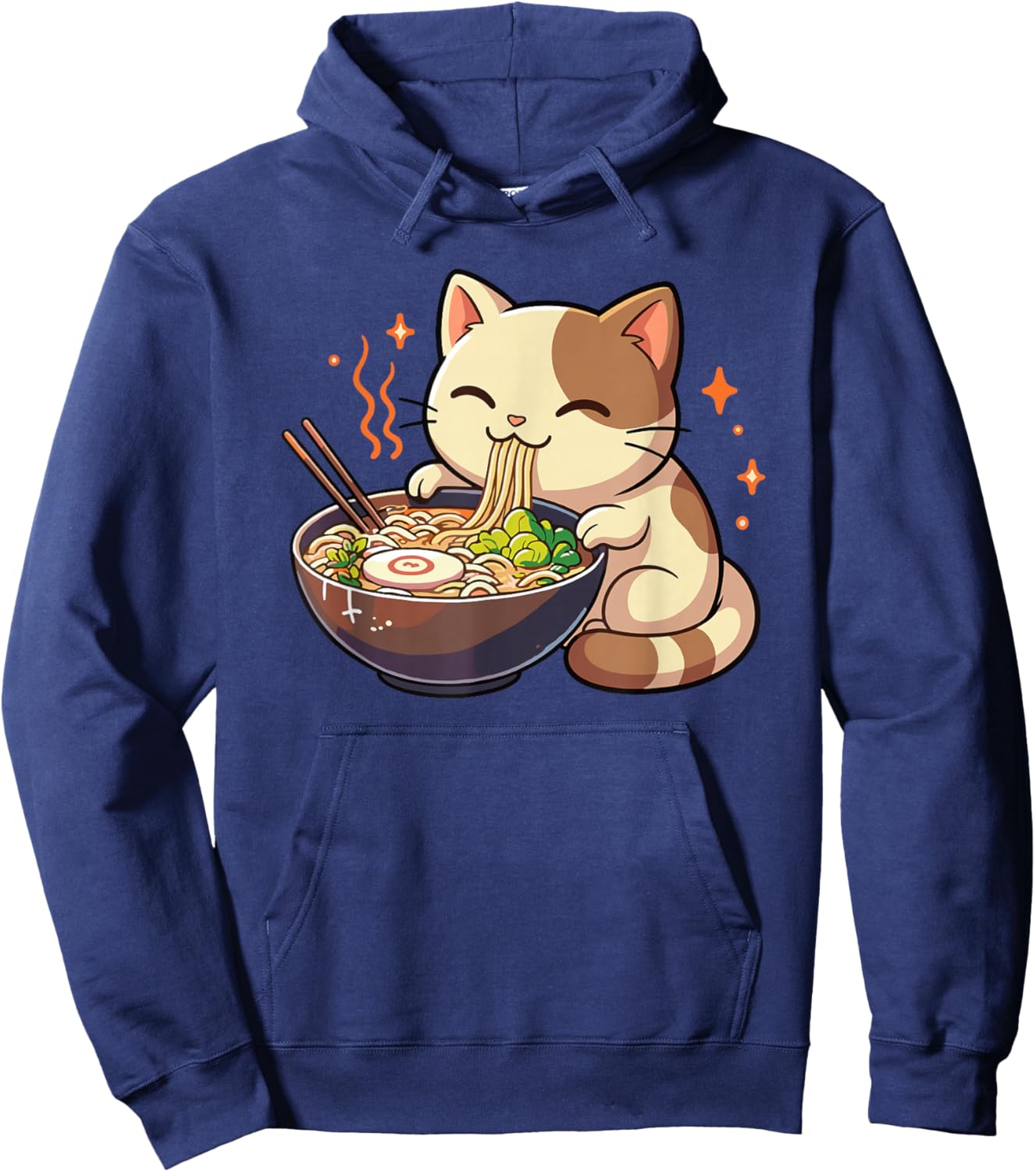 Cat with Noodles Ramen Kawaii Cat Hoodie - Hoodie | Navy