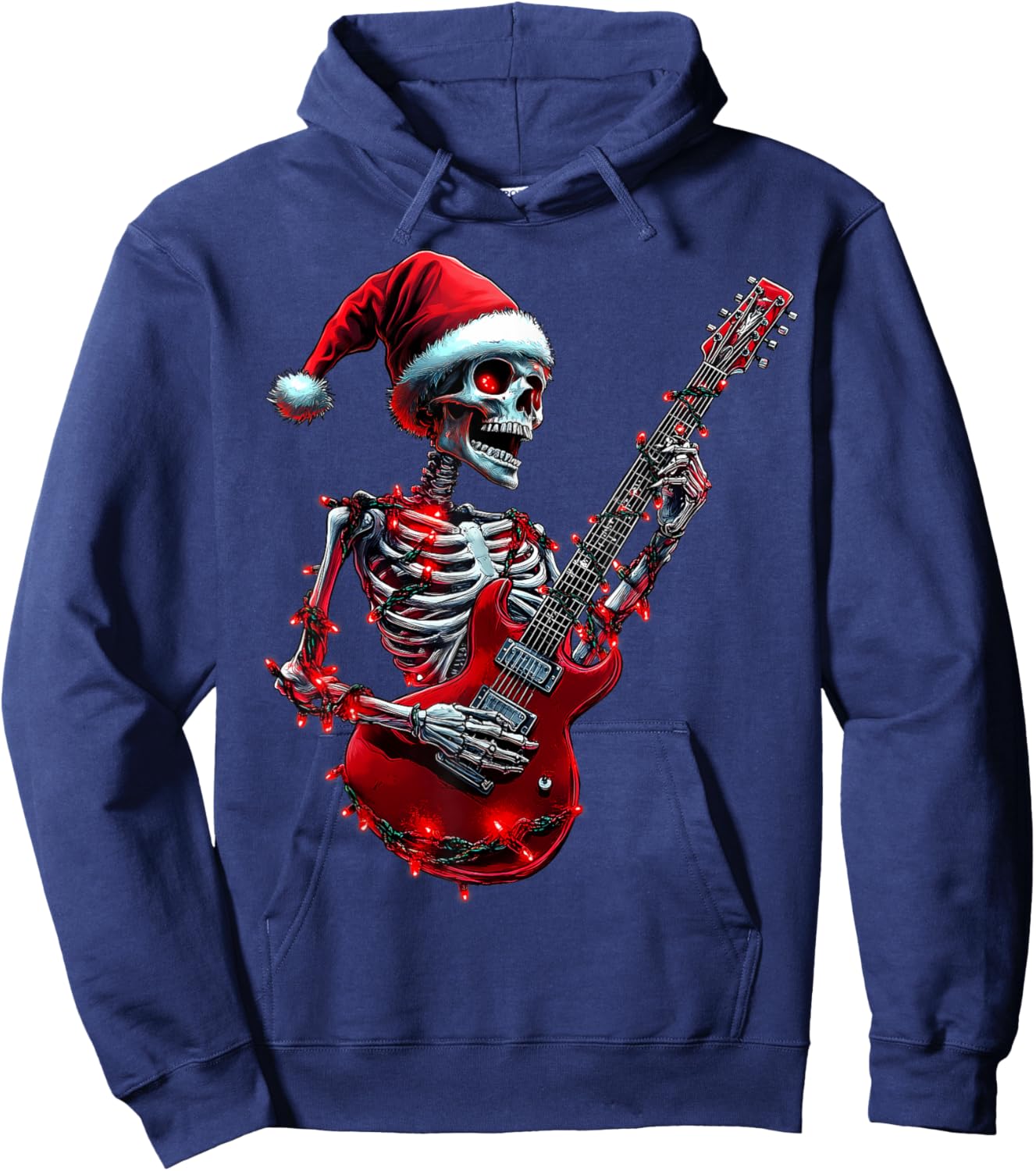 Christmas Skeleton Skull Playing Guitar Rock & Roll Music Hoodie - Hoodie | Navy