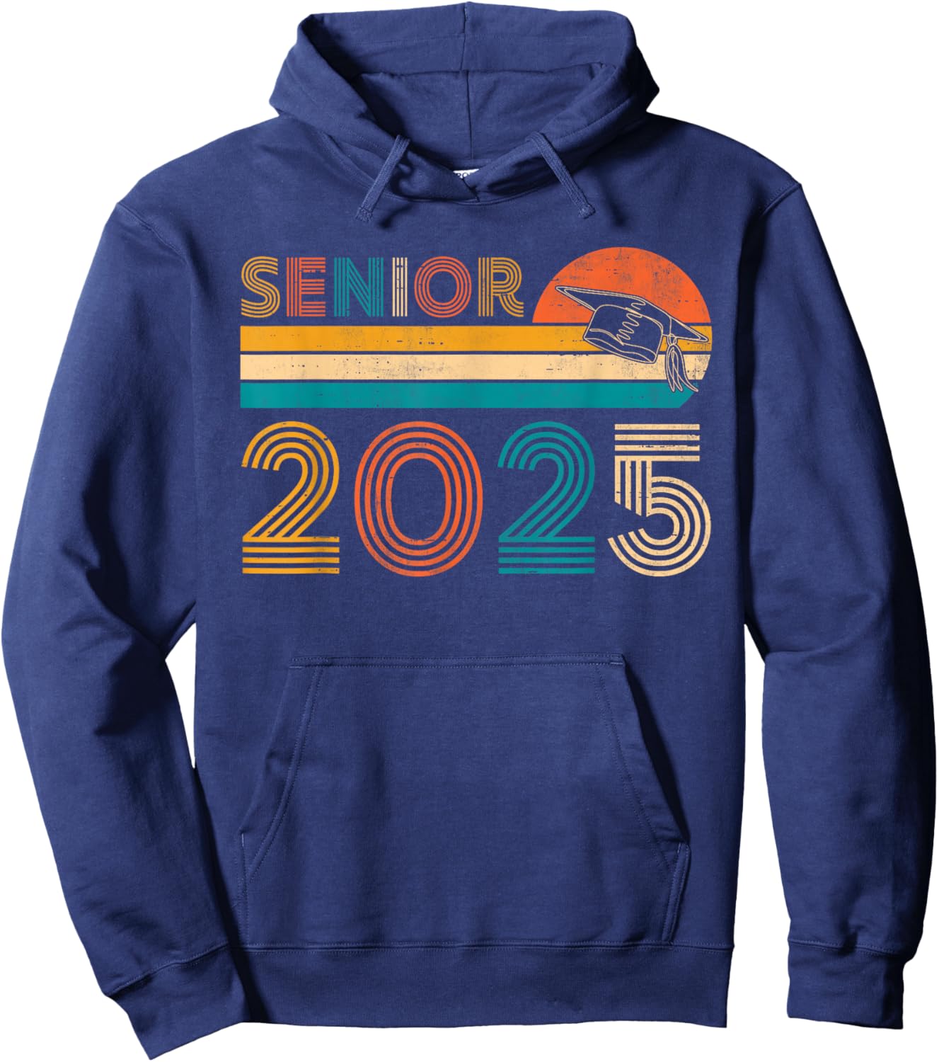 Retro Vintage Senior 25 Class Of 2025 Graduation Graduate Hoodie - Hoodie | Navy