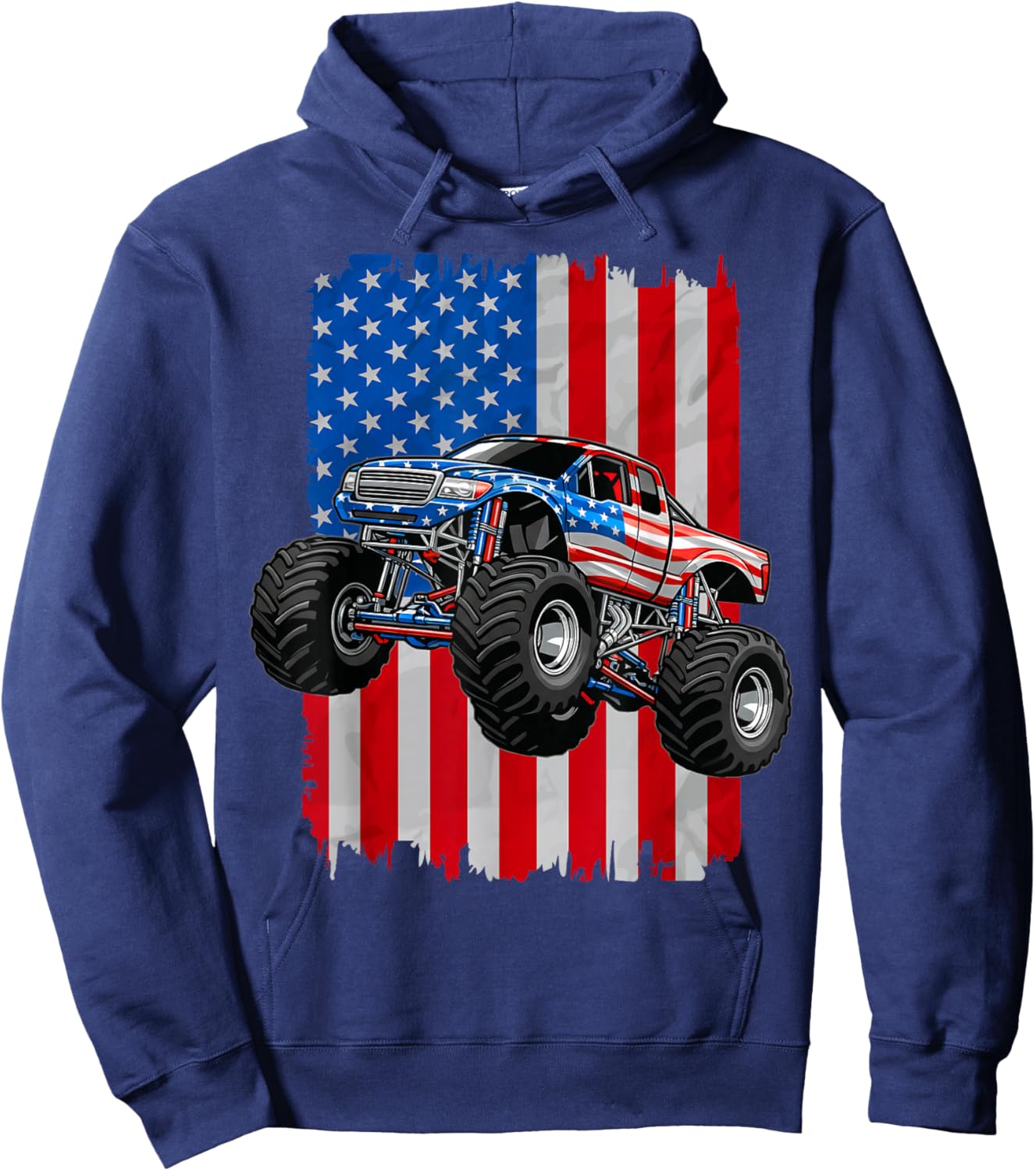 4th of July Monster Trucks USA American Flag Monster Truck Hoodie - Hoodie | Navy