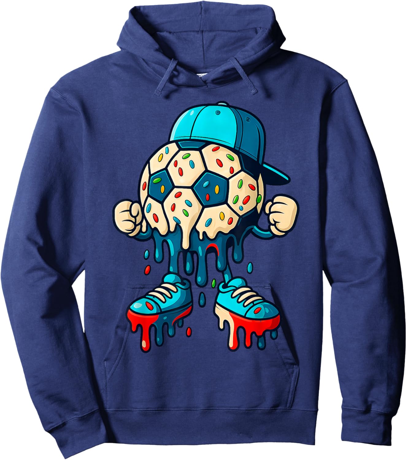 Soccer Ball Drip Ice Cream Character Men Women Girls Kids Hoodie - Hoodie | Navy