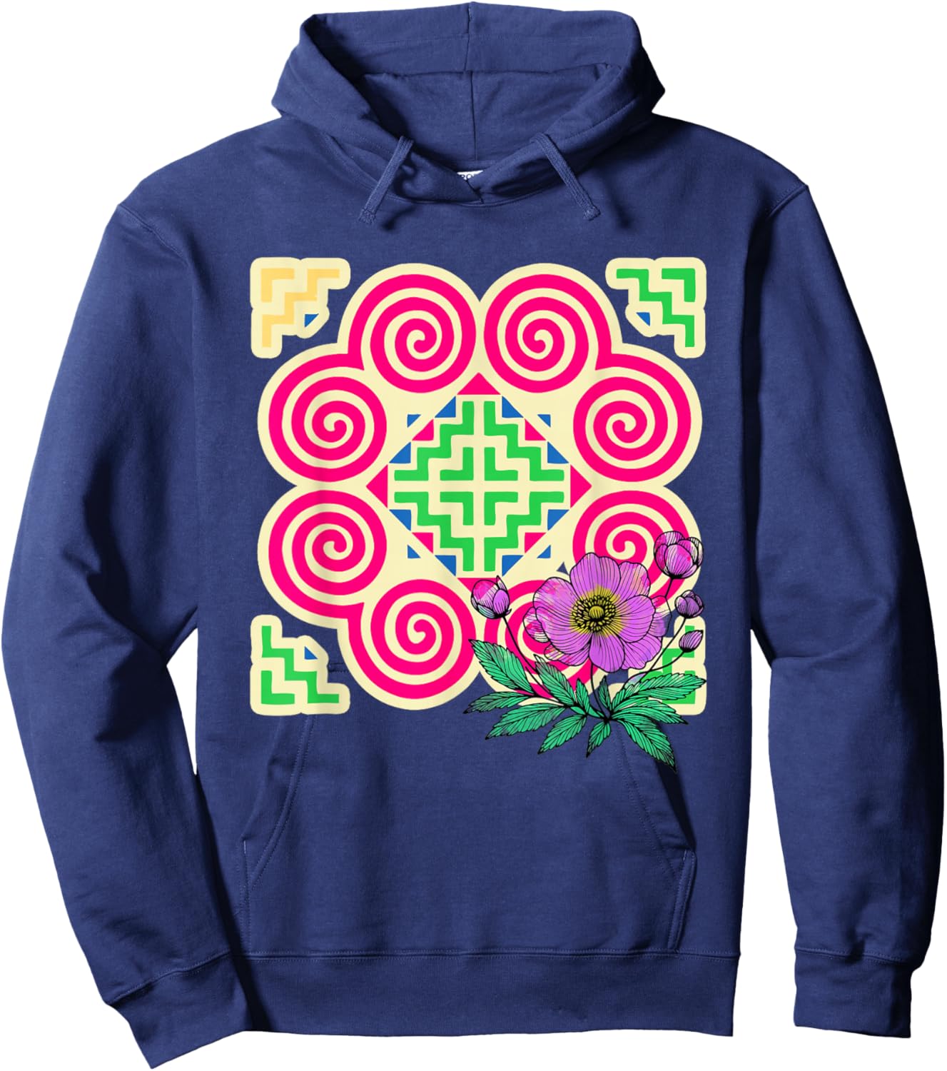 Hmong Pattern Miao Hmoob Patterns Flowers Hoodie - Hoodie | Navy