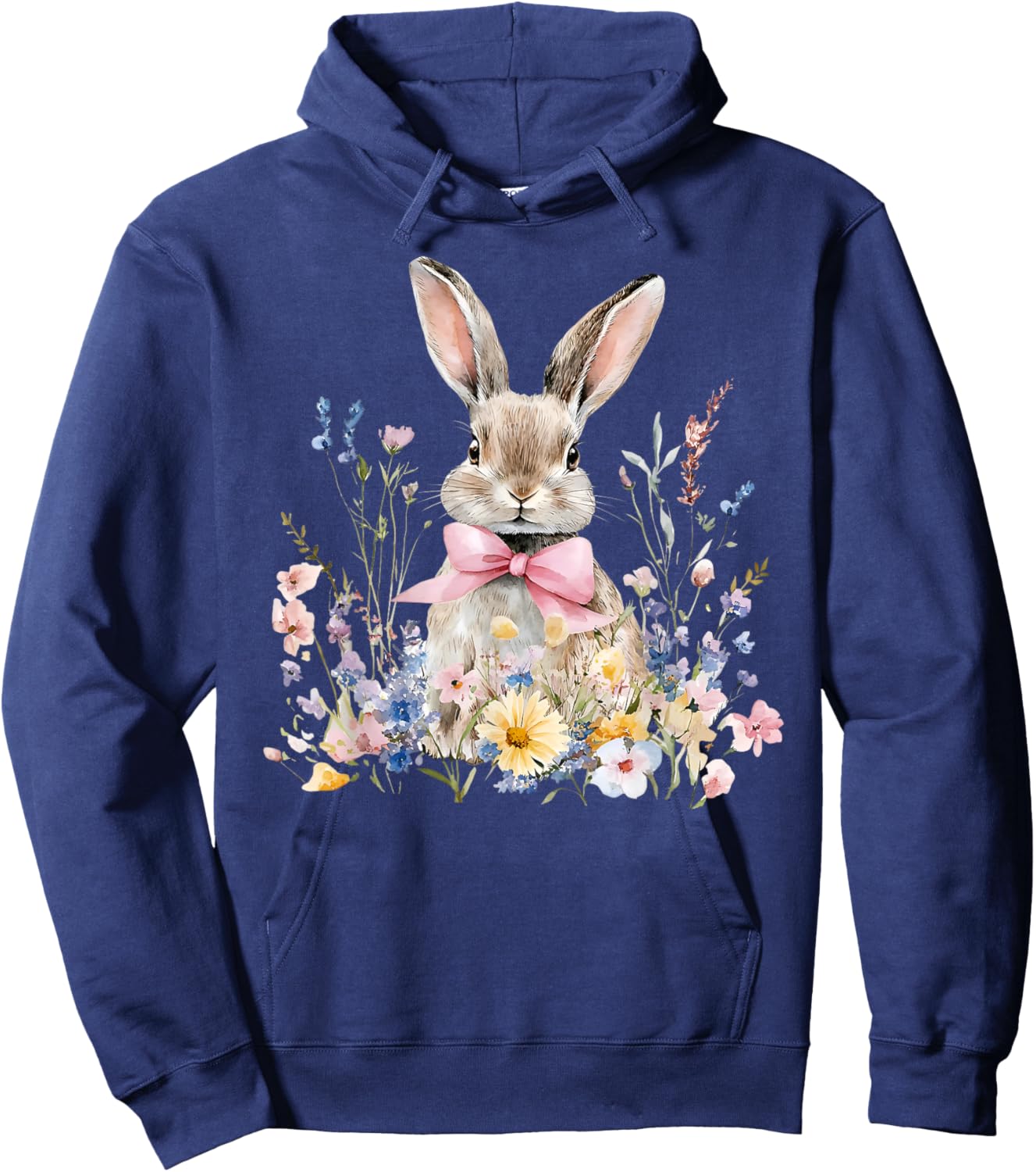 Funny Bunny Wildflower Rabbit Eggs Happy Easter Retro Trendy Hoodie - Hoodie | Navy