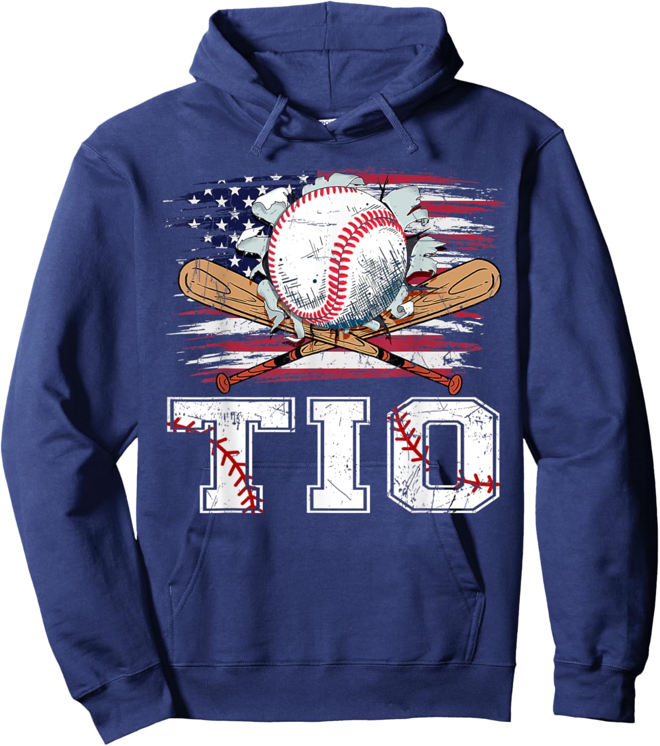 Baseball T-Ball Tio American Flag Proud Ball Tio Kids Men Hoodie - Hoodie | Navy