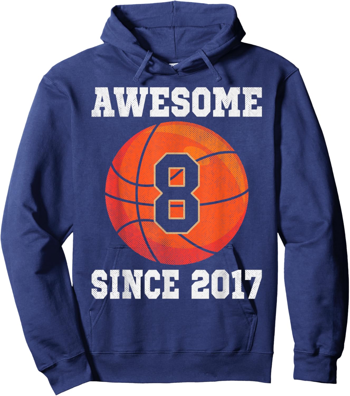 8th Birthday Basketball Lover 8 Years Old Vintage Sports Hoodie - Hoodie | Navy