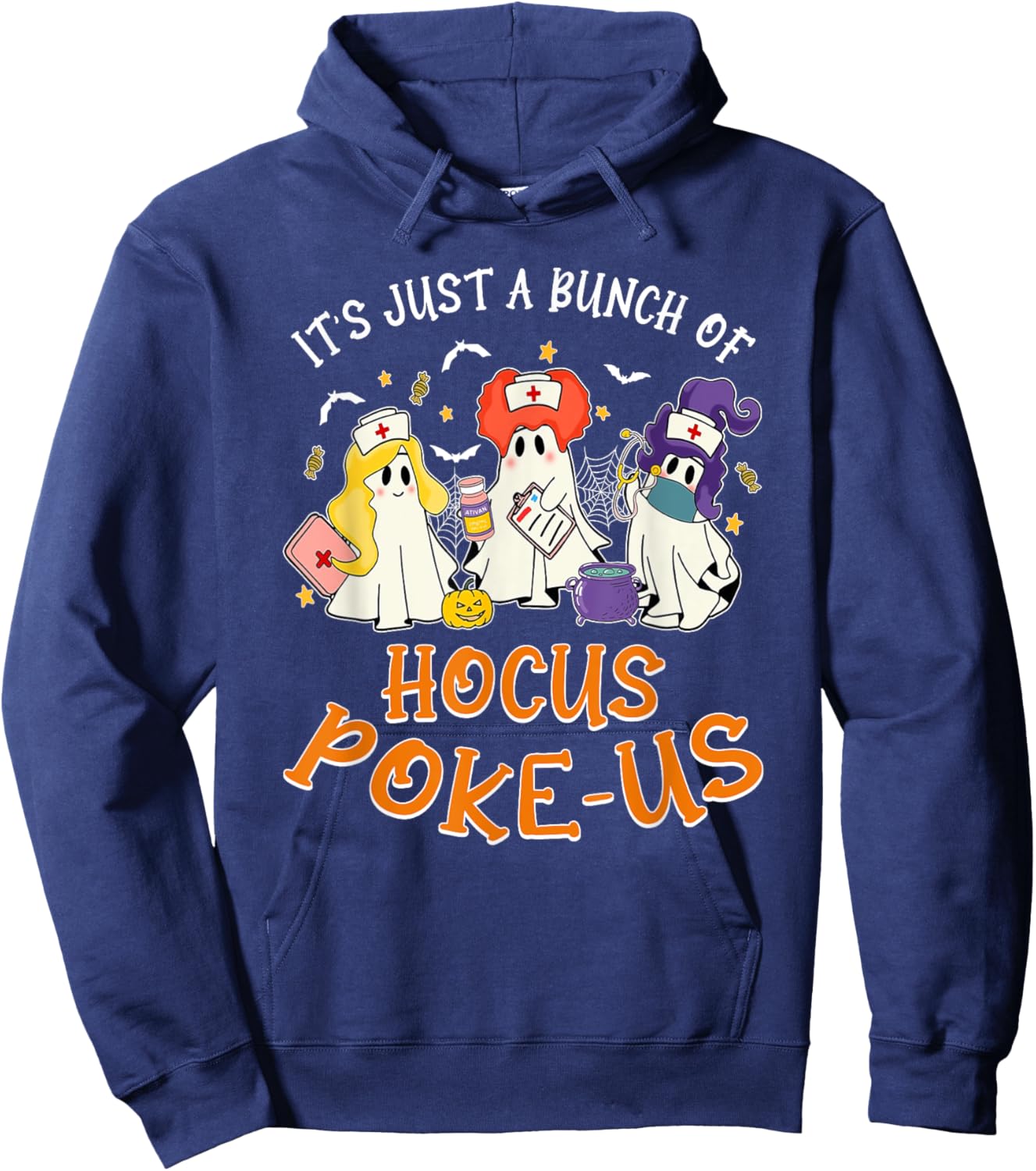 It's Just A Bunch Of Hocus Poke-us, Nurse Witch Halloween Hoodie - Hoodie | Navy