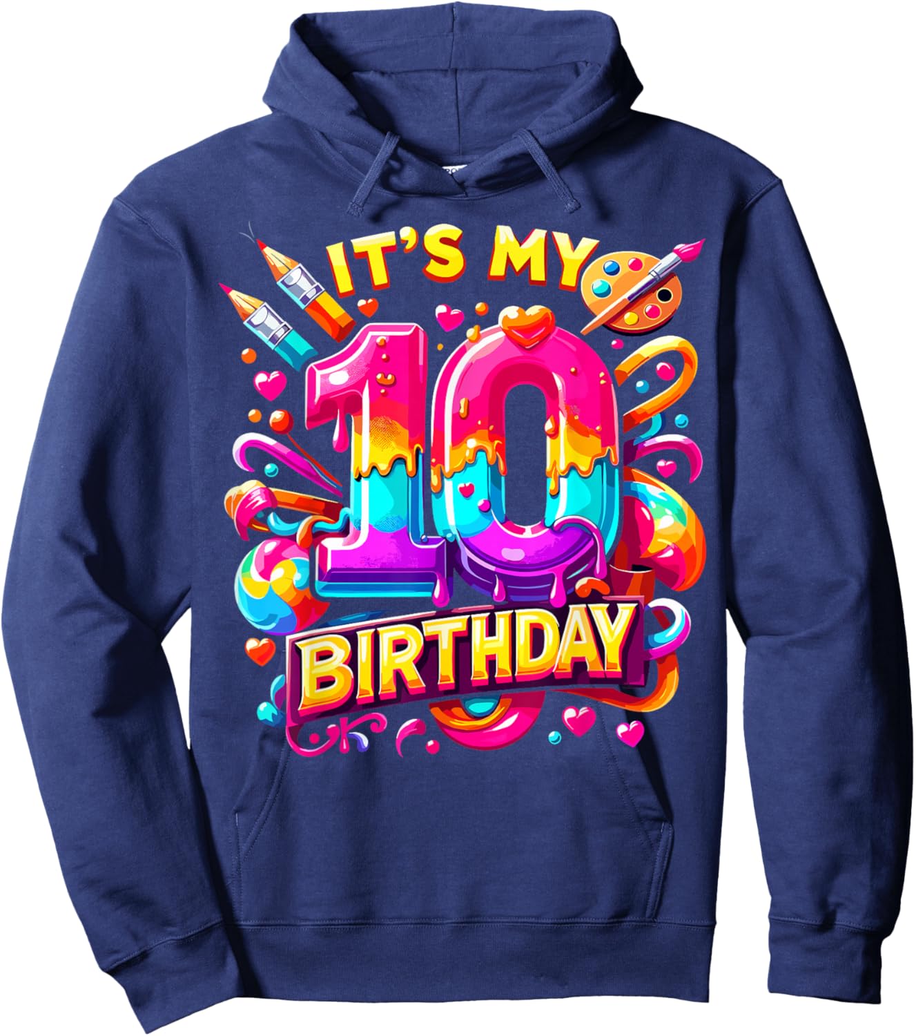 Birthday Girl 10 Year Old Art Painting Hoodie - Hoodie | Navy
