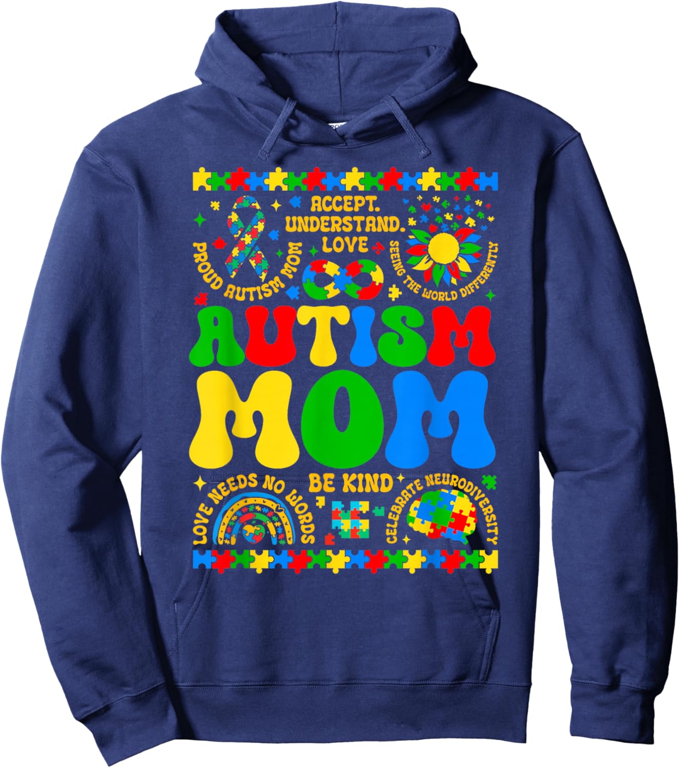 Autism Mom Mama Support Autism Awareness Neurodiversity Hoodie - Hoodie | Navy