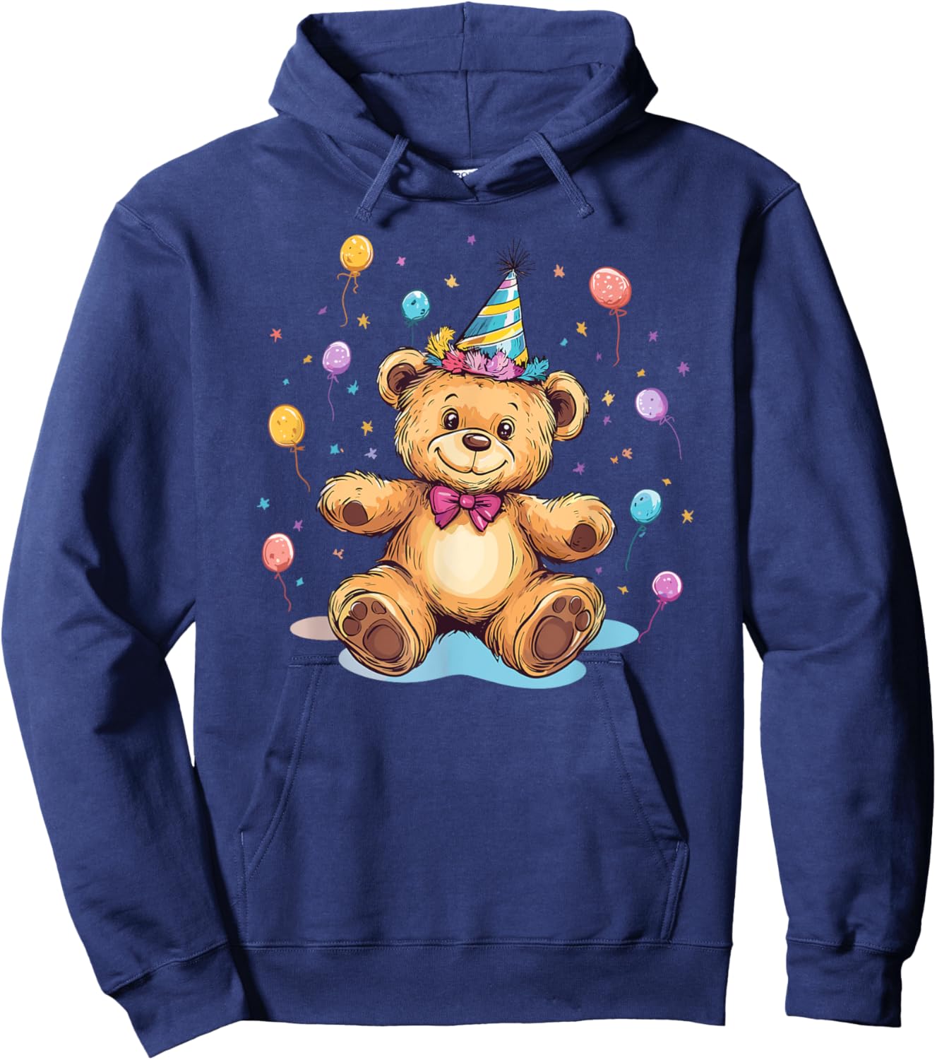 Cute Birthday Teddy Bear With Party Hat And Balloons Hoodie - Hoodie | Navy
