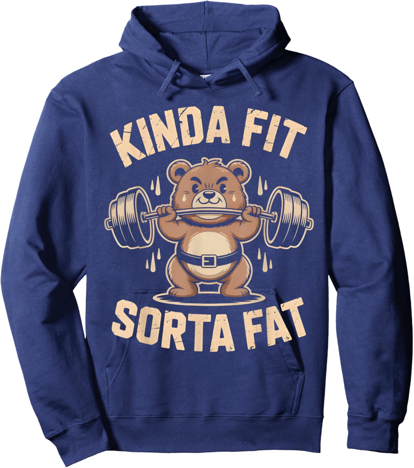 Kinda Fit Sorta Fat Funny Cute Bear Weightlifter Workout Gym Hoodie - Hoodie | Navy