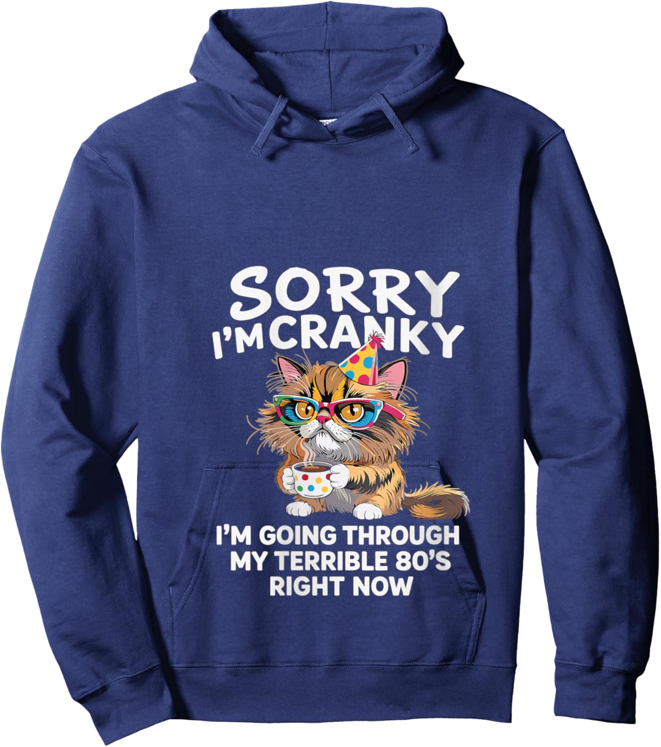 Women's Sorry I'm Cranky I'm Going Through My Terrible 80's Cat V-Neck Hoodie - Hoodie | Navy