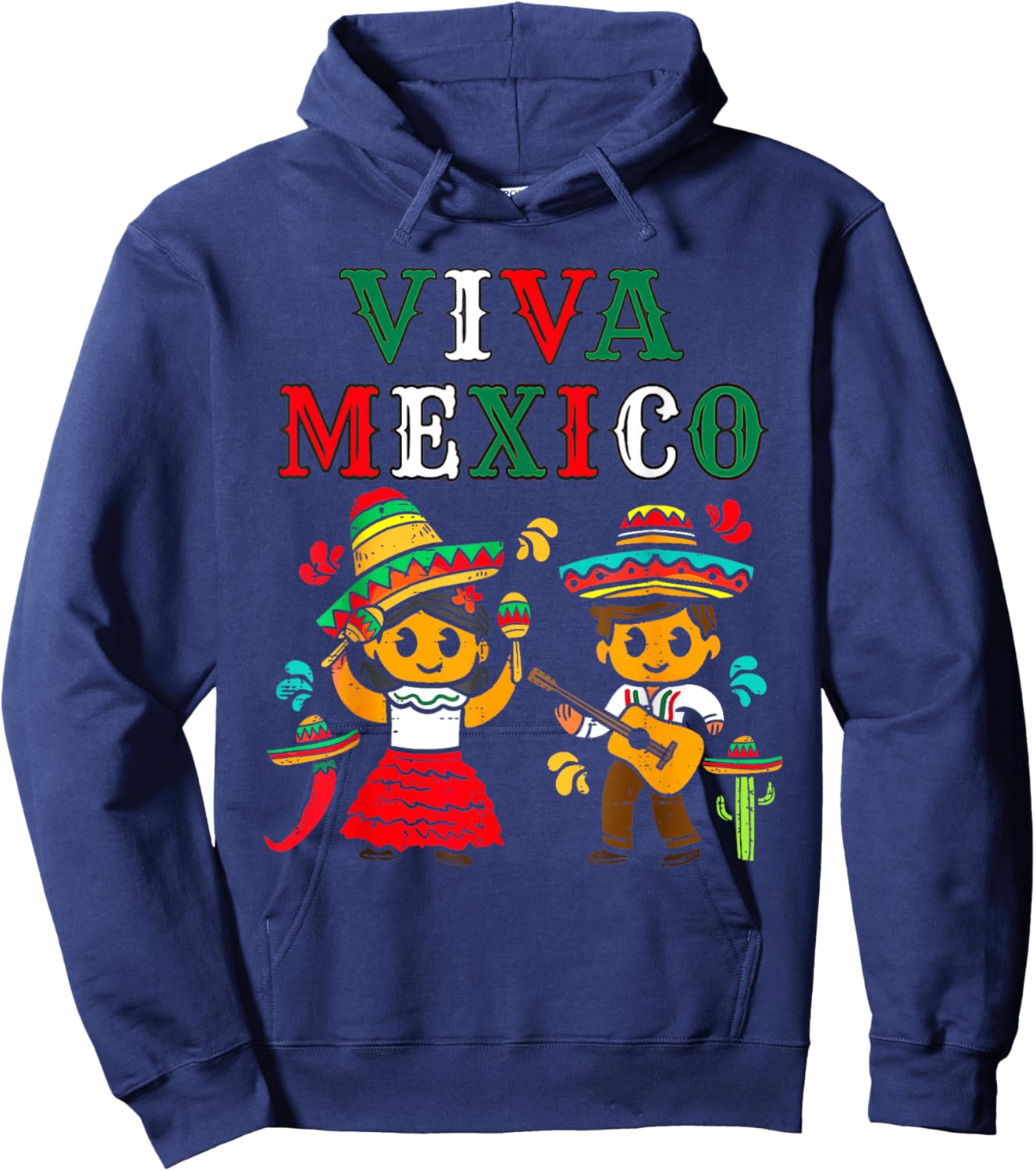Mexican Independence Day Viva Mexico Boy Girl Maracas Guitar Hoodie - Hoodie | Navy