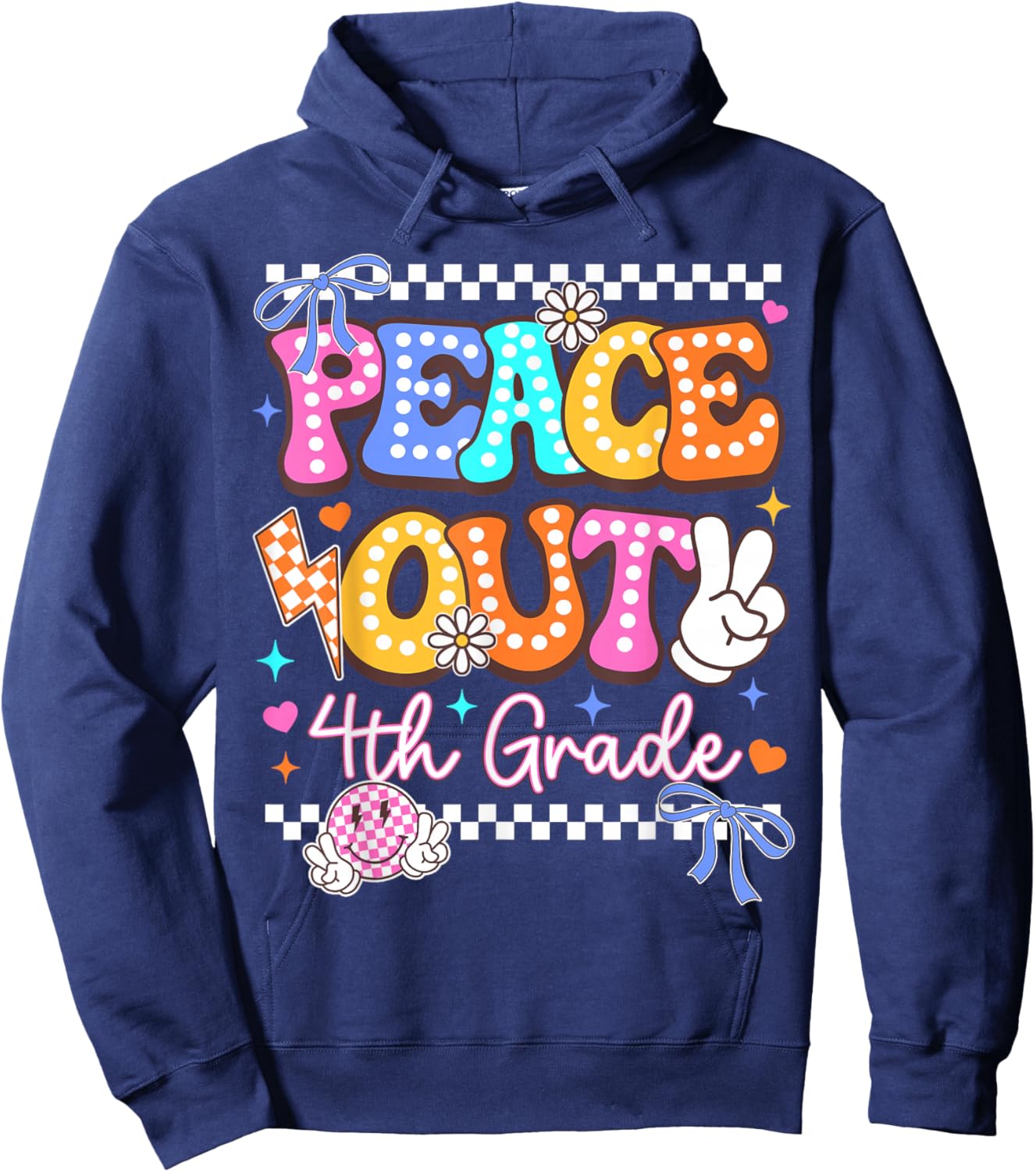 Peace Out 4th Grade Last Day of School Graduation Retro Hoodie - Hoodie | Navy