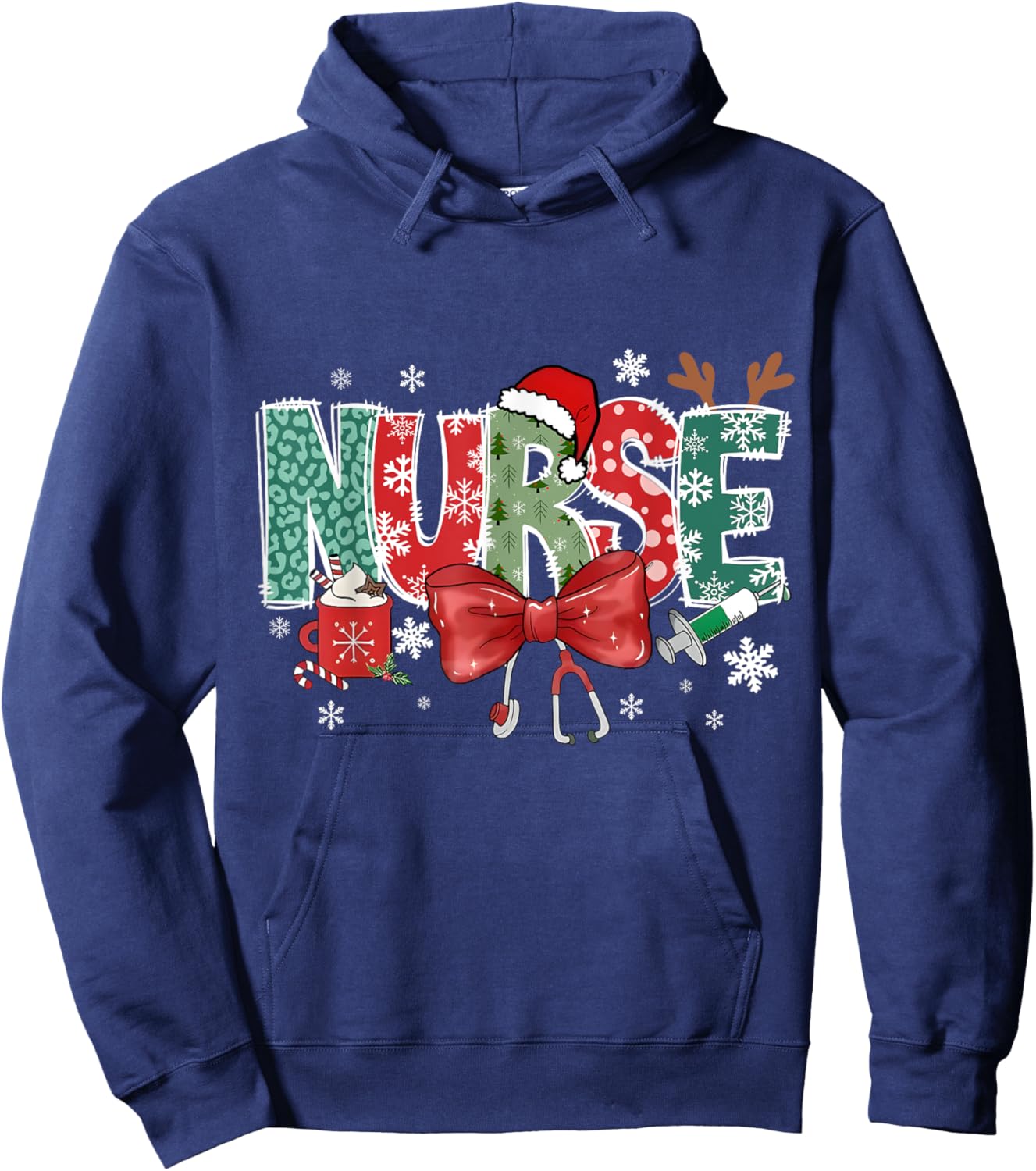 Christmas Christmas Nurse Family Humorous - , Black, Small, Short Sleeve Hoodie - Hoodie | Navy