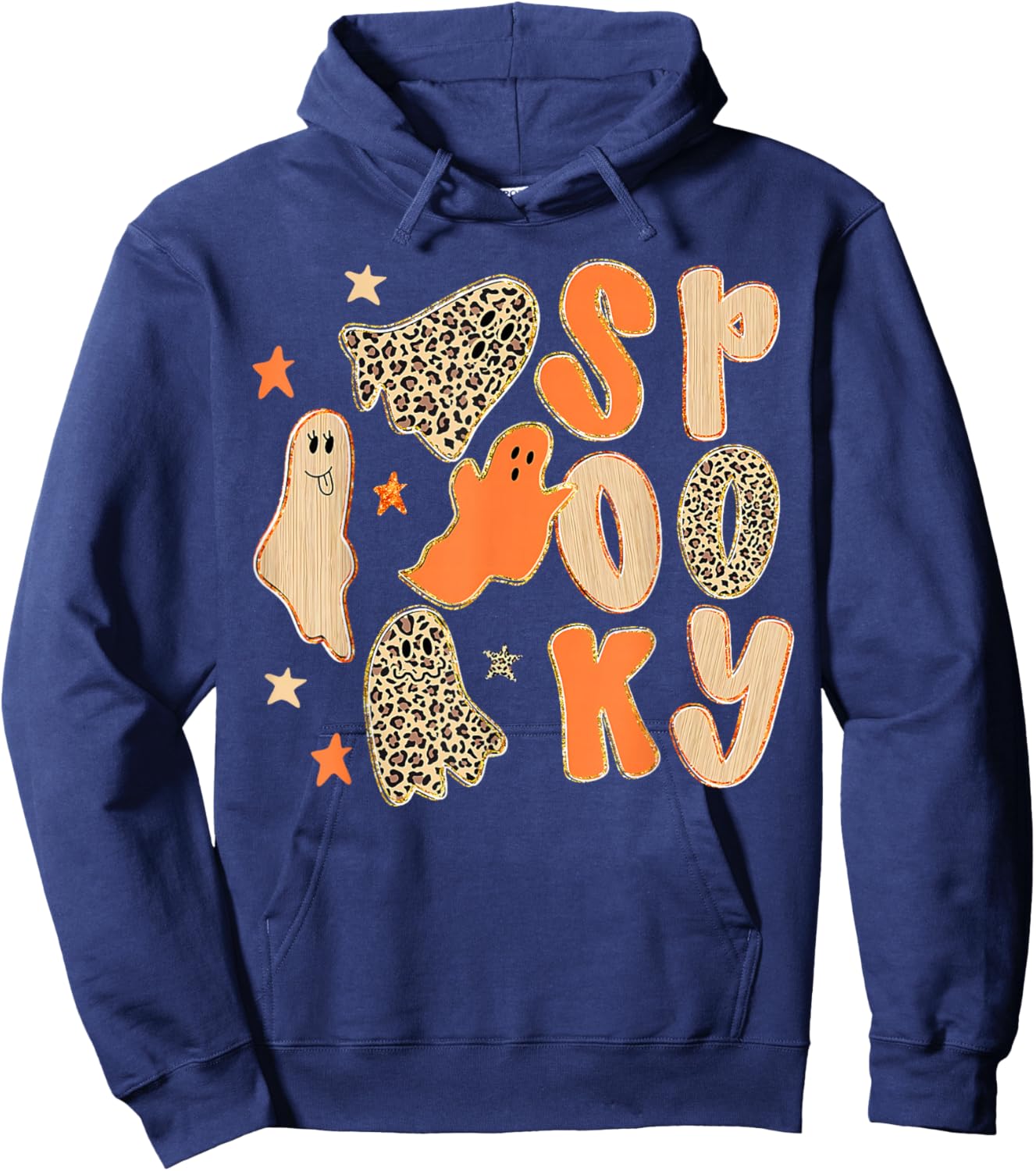 Preppy Leopard Halloween Horror Spooky Season Ghost Boo Girl Hoodie - Hoodie | Navy