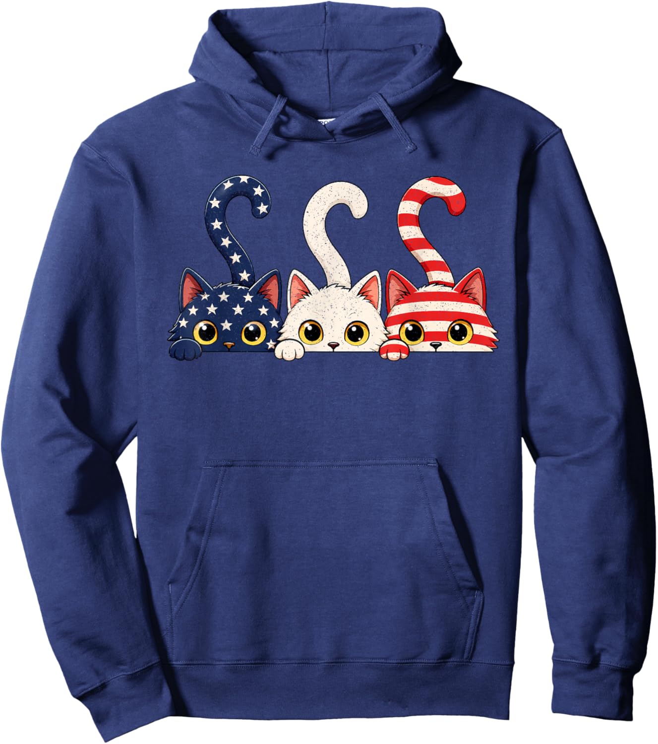 4th of July Patriotic Cat USA American Flag Kitten Women Hoodie - Hoodie | Navy