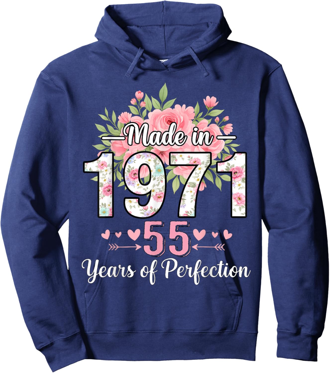 Made 1971 Floral Gifts for 55th Birthday Women Age 55+ Hoodie - Hoodie | Navy