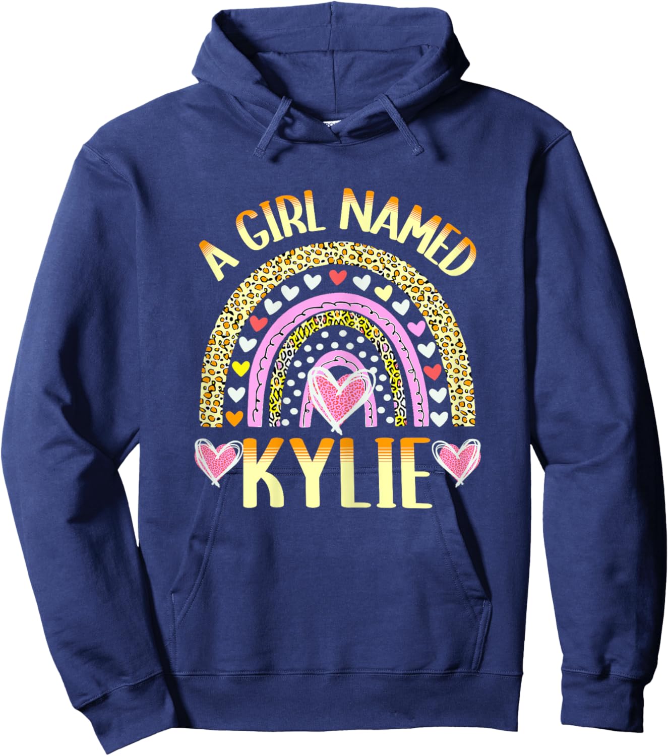 A Girl Named Kylie Cute Name Leopard Hearts Design Hoodie - Hoodie | Navy