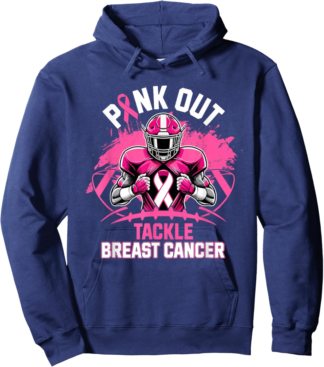 Pink Out Tackle Breast Cancer Awareness Football Pink Ribbon Hoodie - Hoodie | Navy