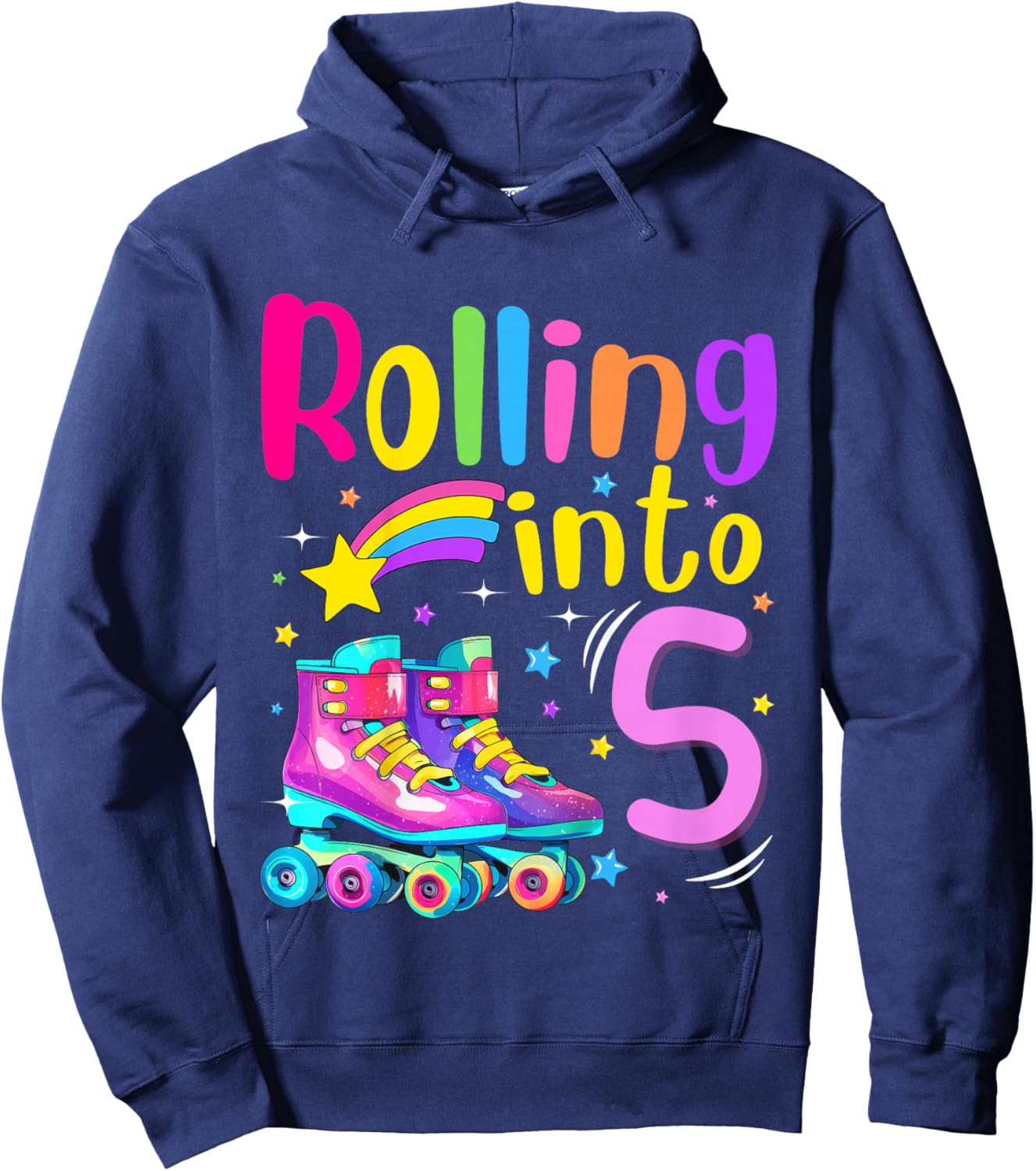 5th Bday Rolling Into 5 Birthday Girl Roller Skate Party Hoodie - Hoodie | Navy