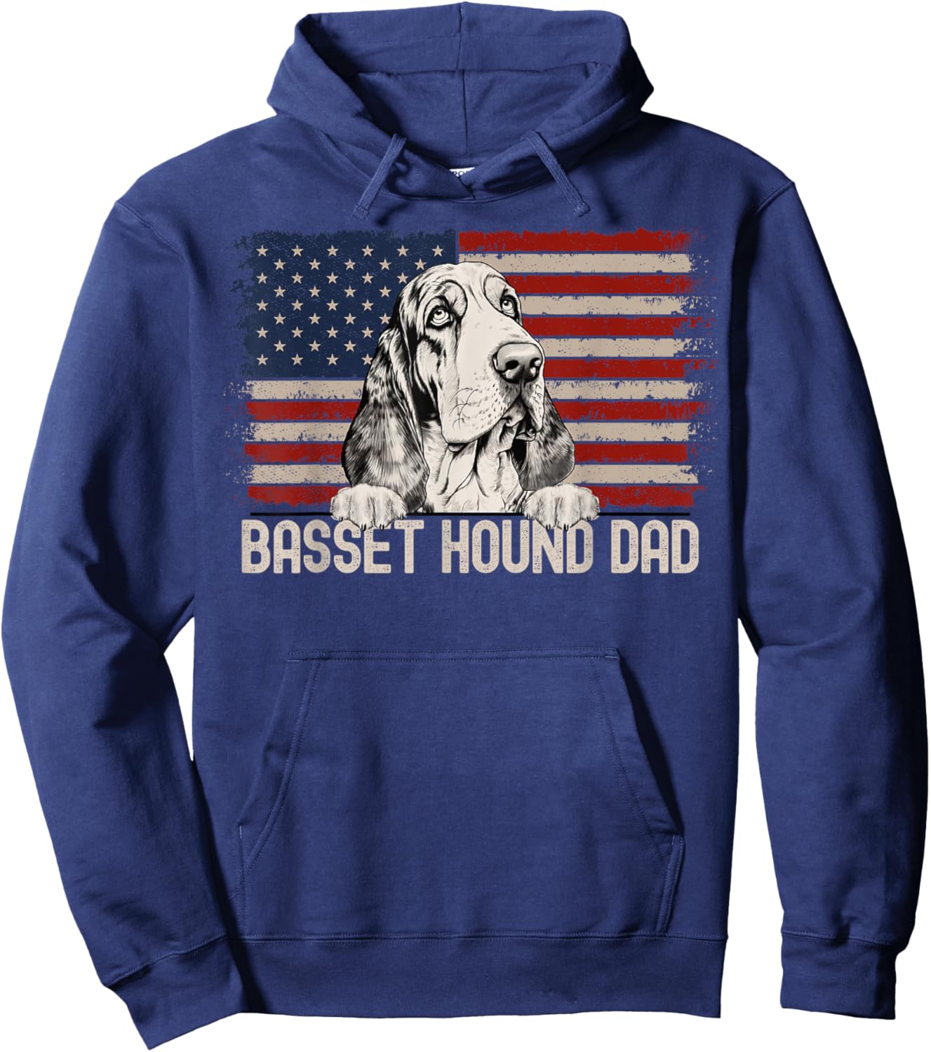 Best Dog Dad Ever American Flag - Basset Hound Dad Hoodie - Hoodie | Navy