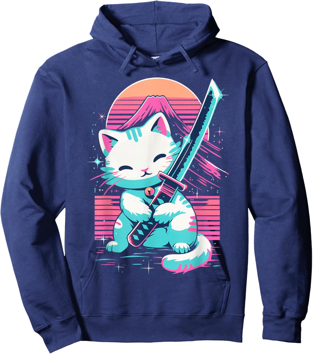Cat With Katana Sword Japan Cat Samurai Japanese Hoodie - Hoodie | Navy