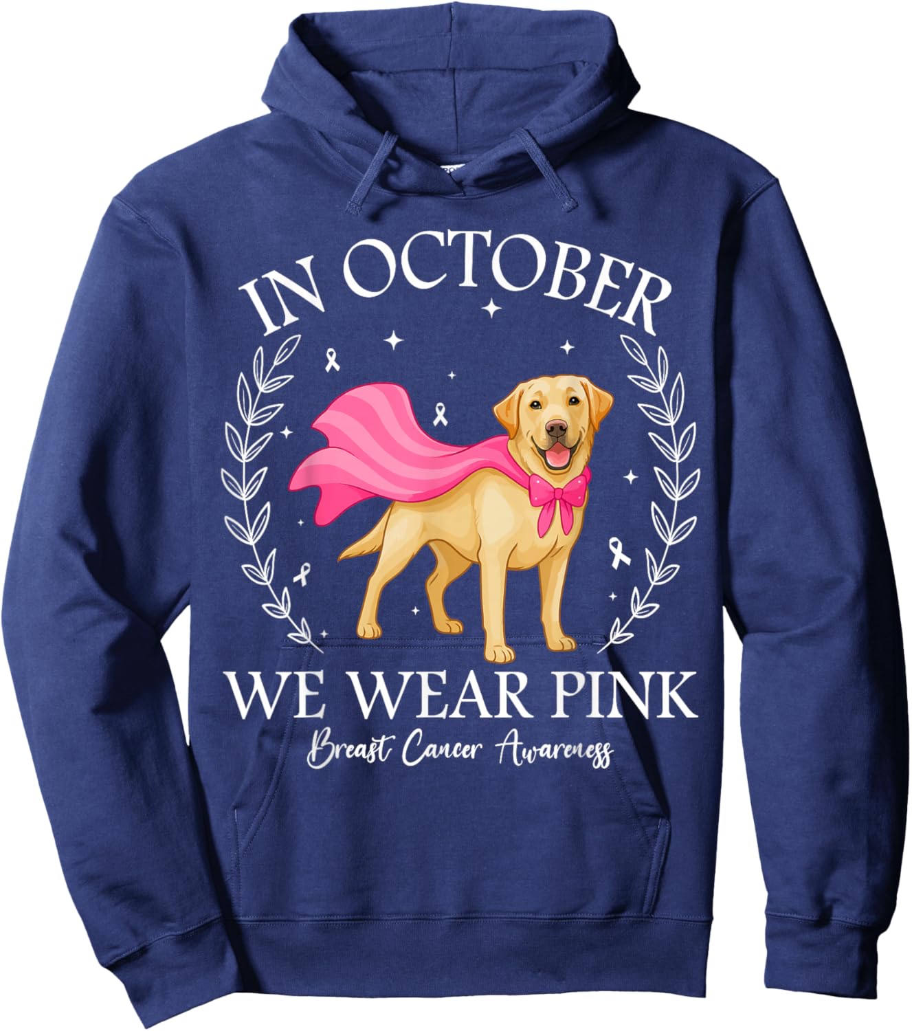 in October We Wear Pink Labrador Retriever Breast Cancer Dog Hoodie - Hoodie | Navy