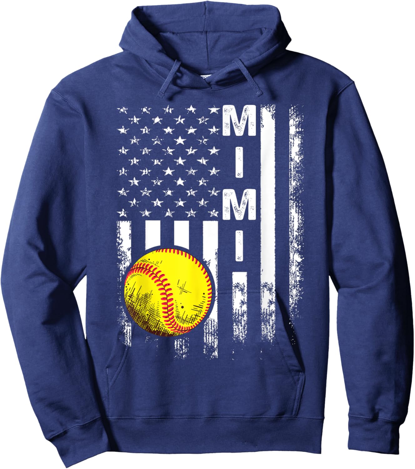 Softball Mimi America Flag Men Women Vintage Christmas Hoodie - Hoodie | Navy