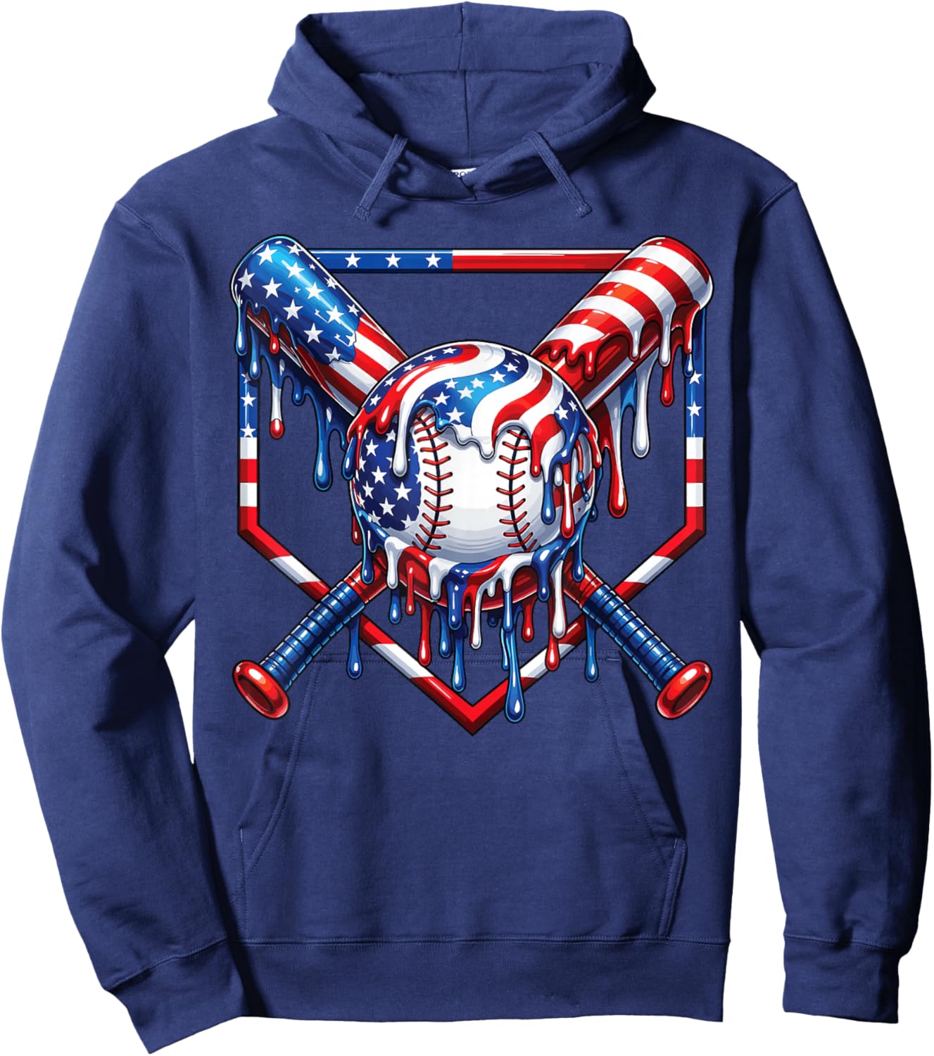 Baseball Drip American Flag Boys Kids Youth 4th of July Hoodie - Hoodie | Navy