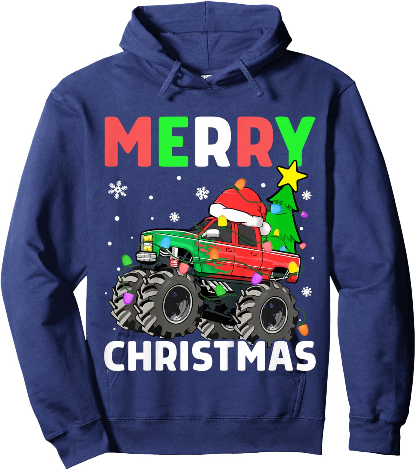Kids Boys Merry Christmas Monster Truck Santa Hat Toddler Kids Hoodie - Hoodie | Navy