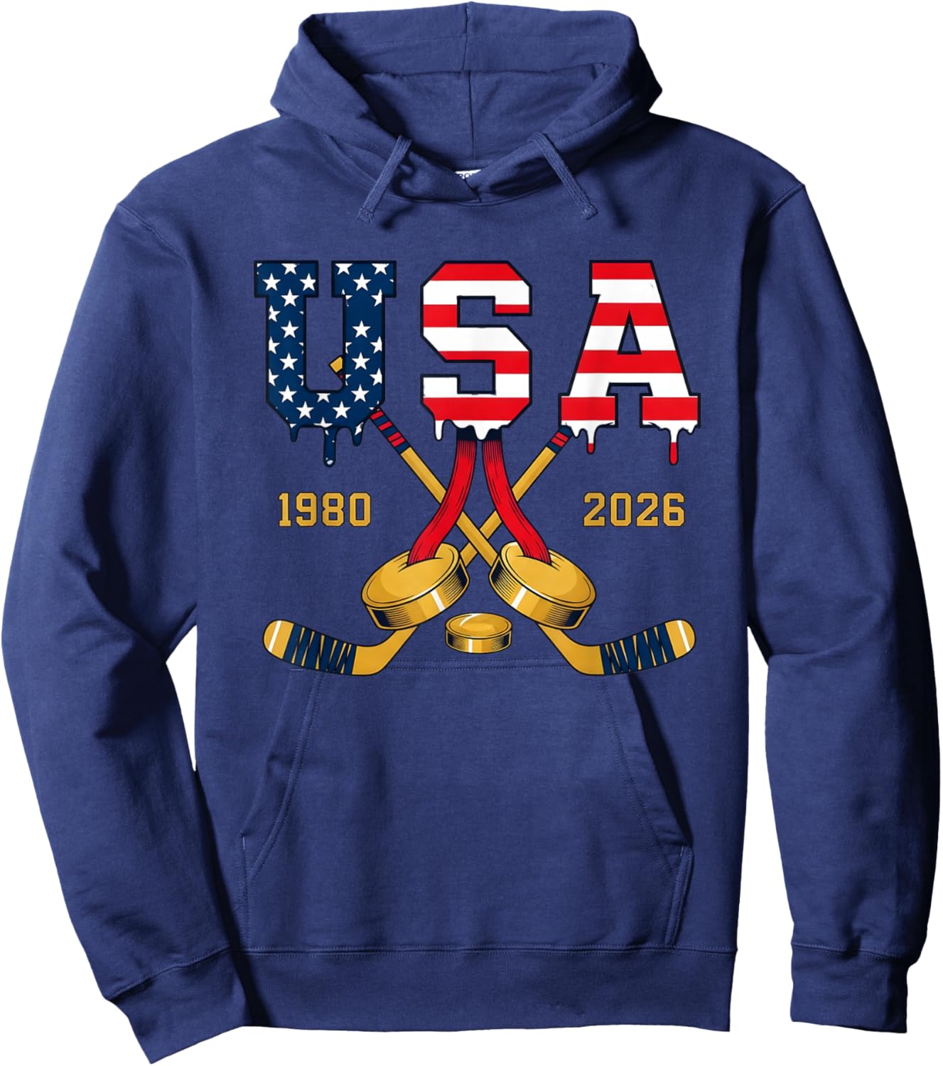 Hockey USA Retro 1980 2026 Vintage Sports Design Hoodie - Hoodie | Navy