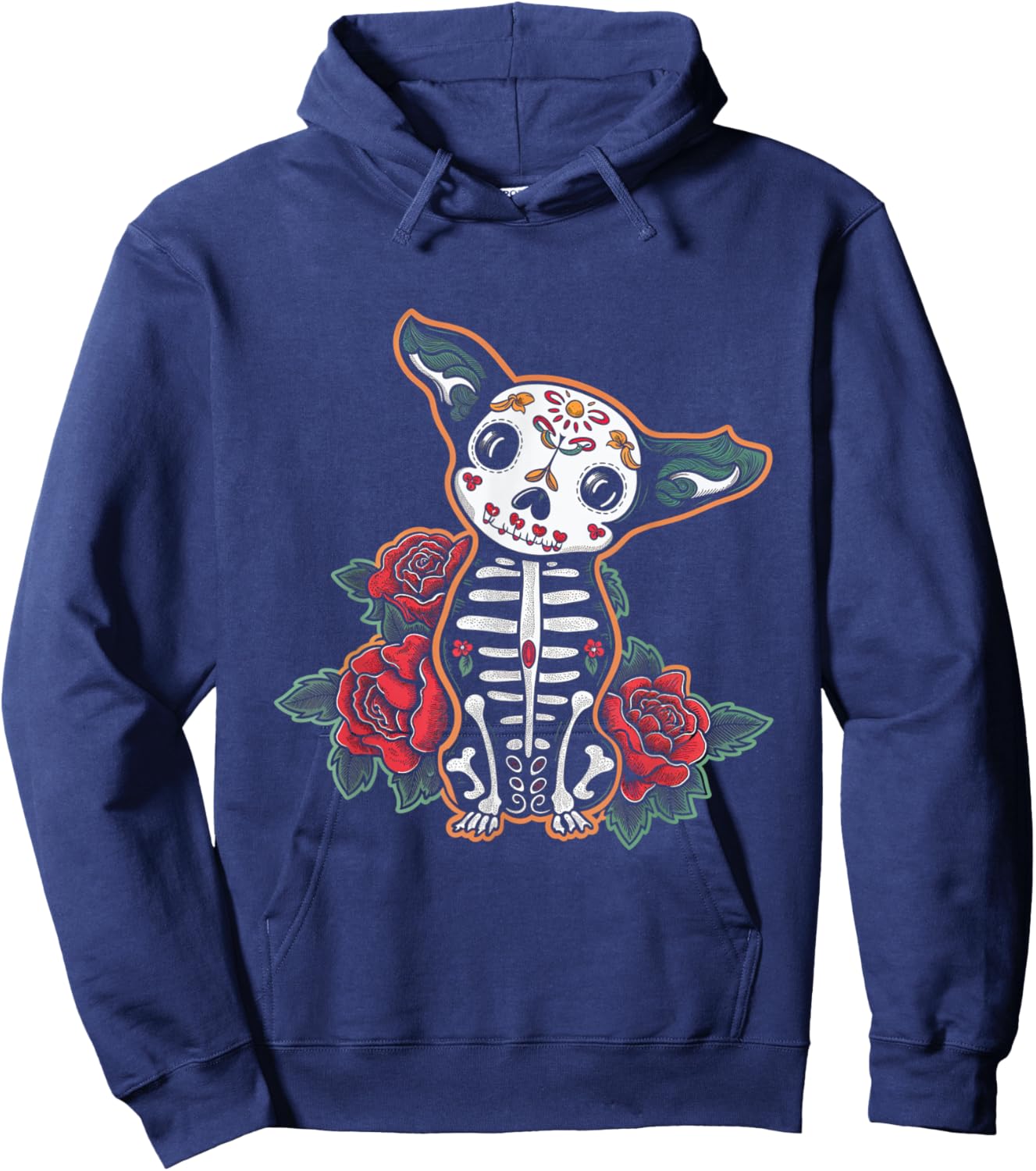 Calavera Chihuahua Skeleton Floral Colorful Art Hoodie - Hoodie | Navy