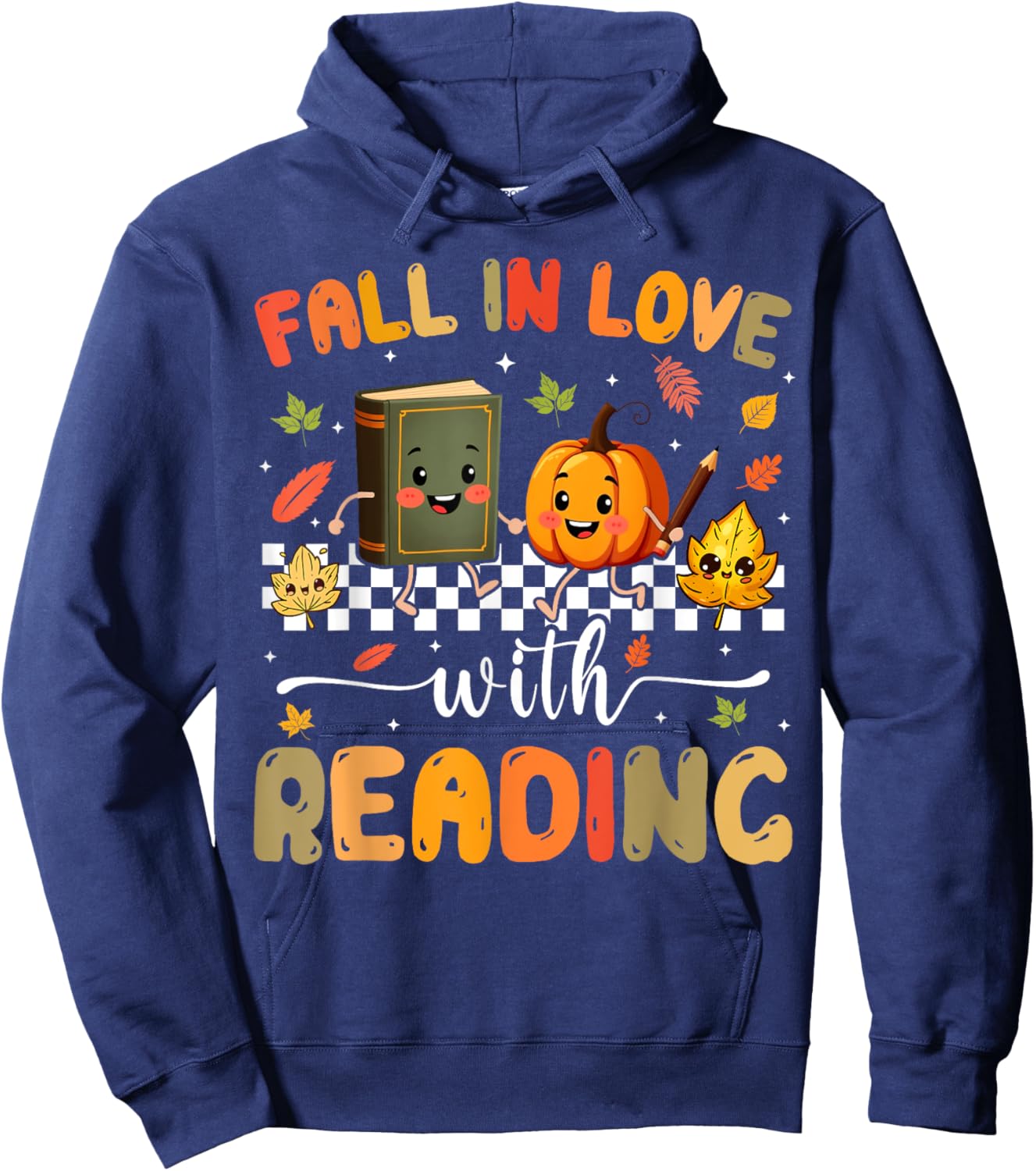 Fall In Love With Reading Pumpkin Autumn Fall Teacher Hoodie - Hoodie | Navy