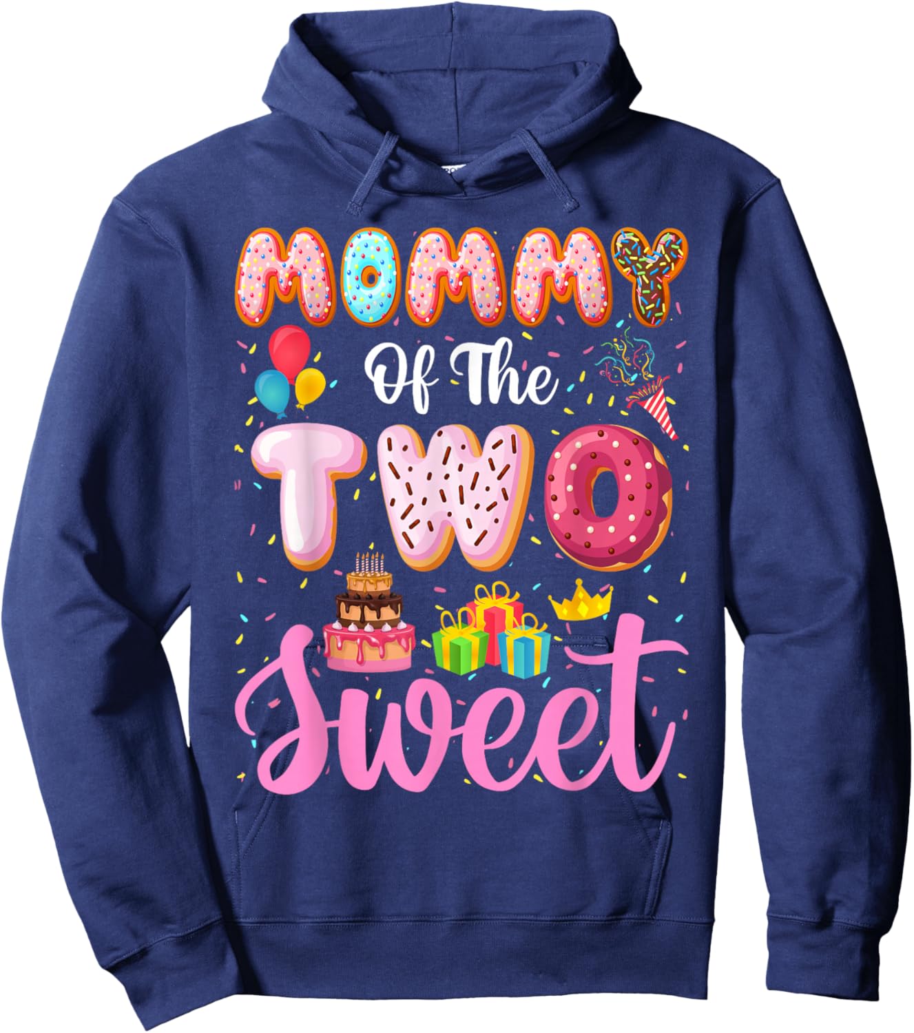 Mommy of the Two Sweet Mom 2nd Birthday Girl Donut Party Hoodie - Hoodie | Navy