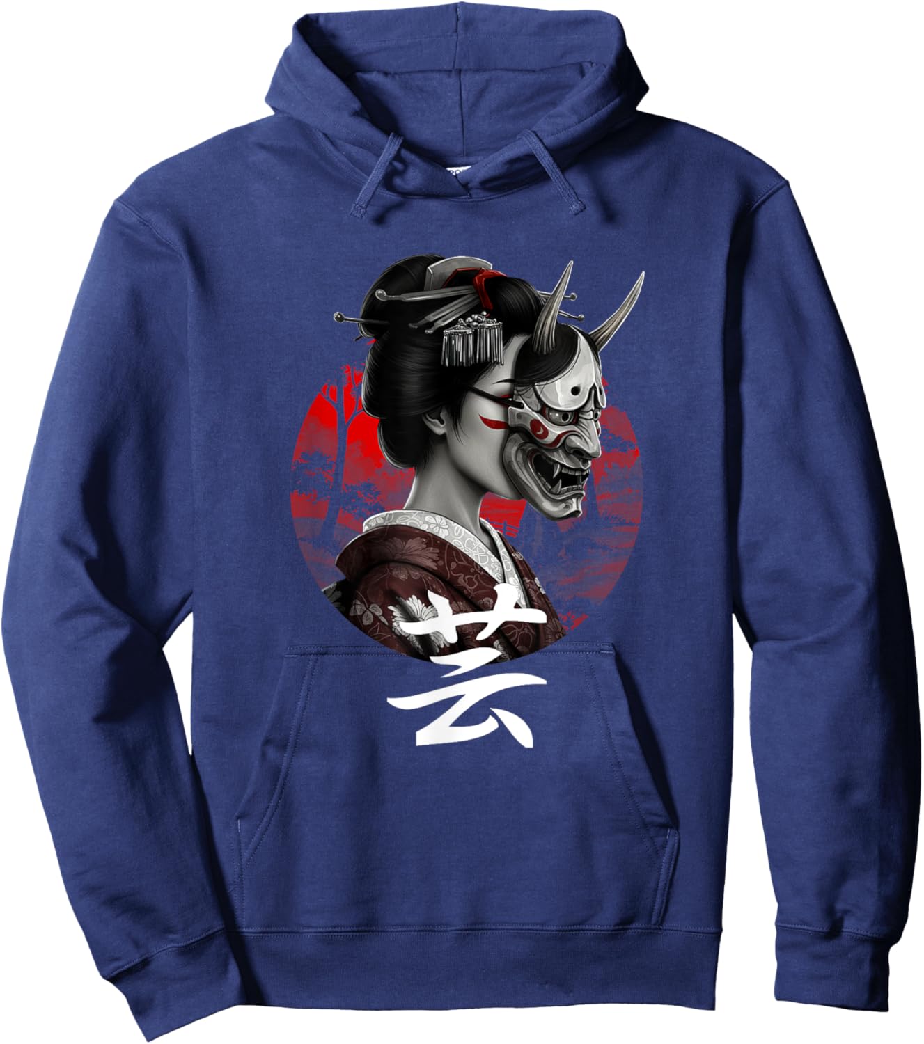 Geisha Hannya Noh mask Oni Aesthetics Japanese graphics Hoodie - Hoodie | Navy