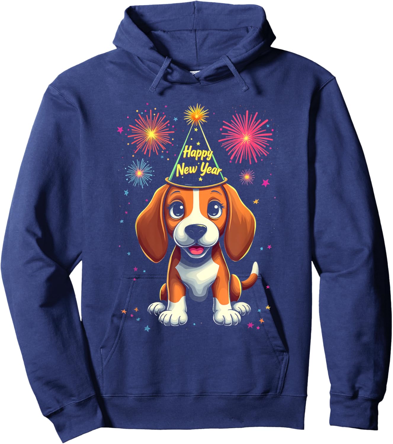 Happy New Year 2025 Eve Firework Dog Funny Beagle Hoodie - Hoodie | Navy